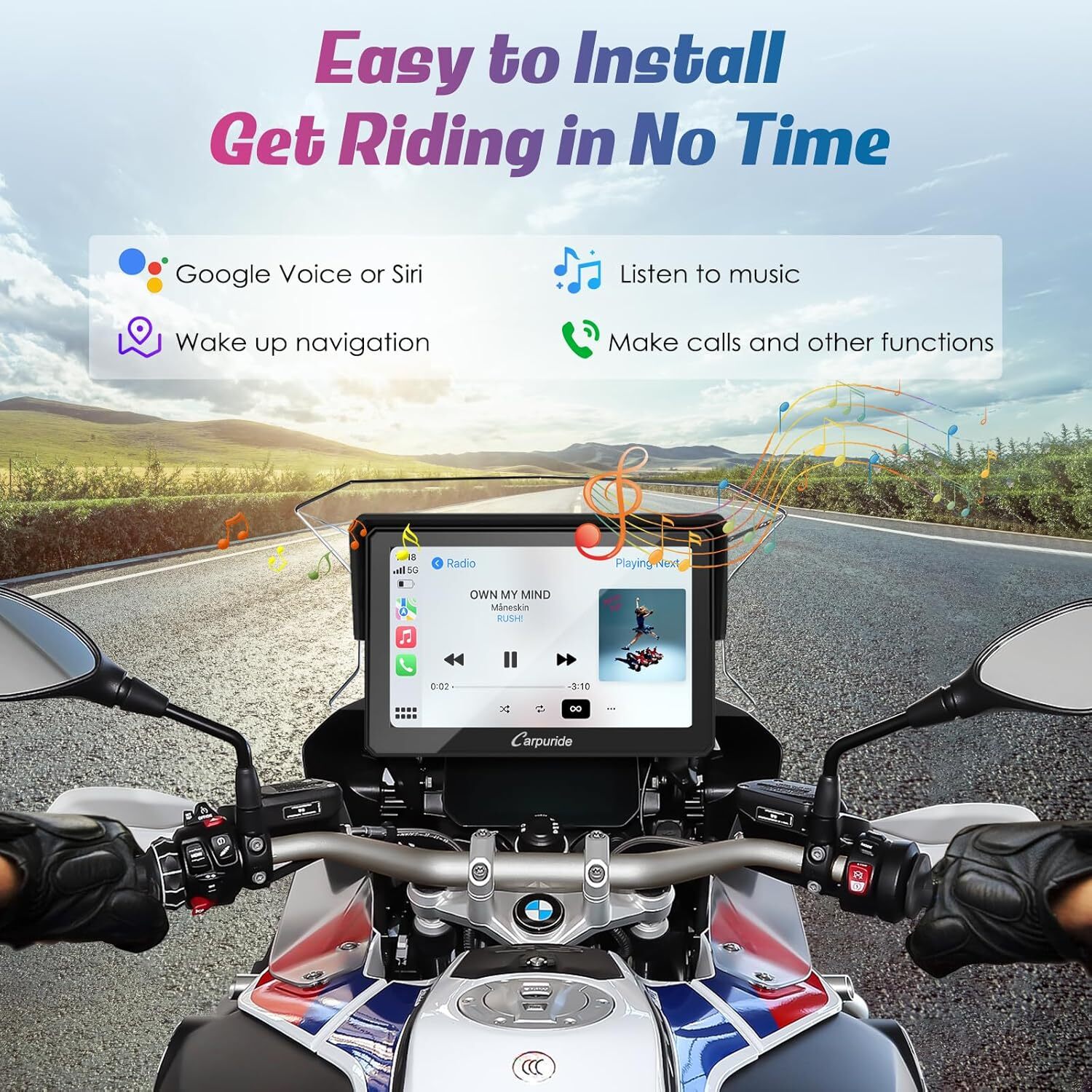 Carpuride W502B BMW Moto Wireless Carplay Dual Bluetooth Android Auto Waterproof