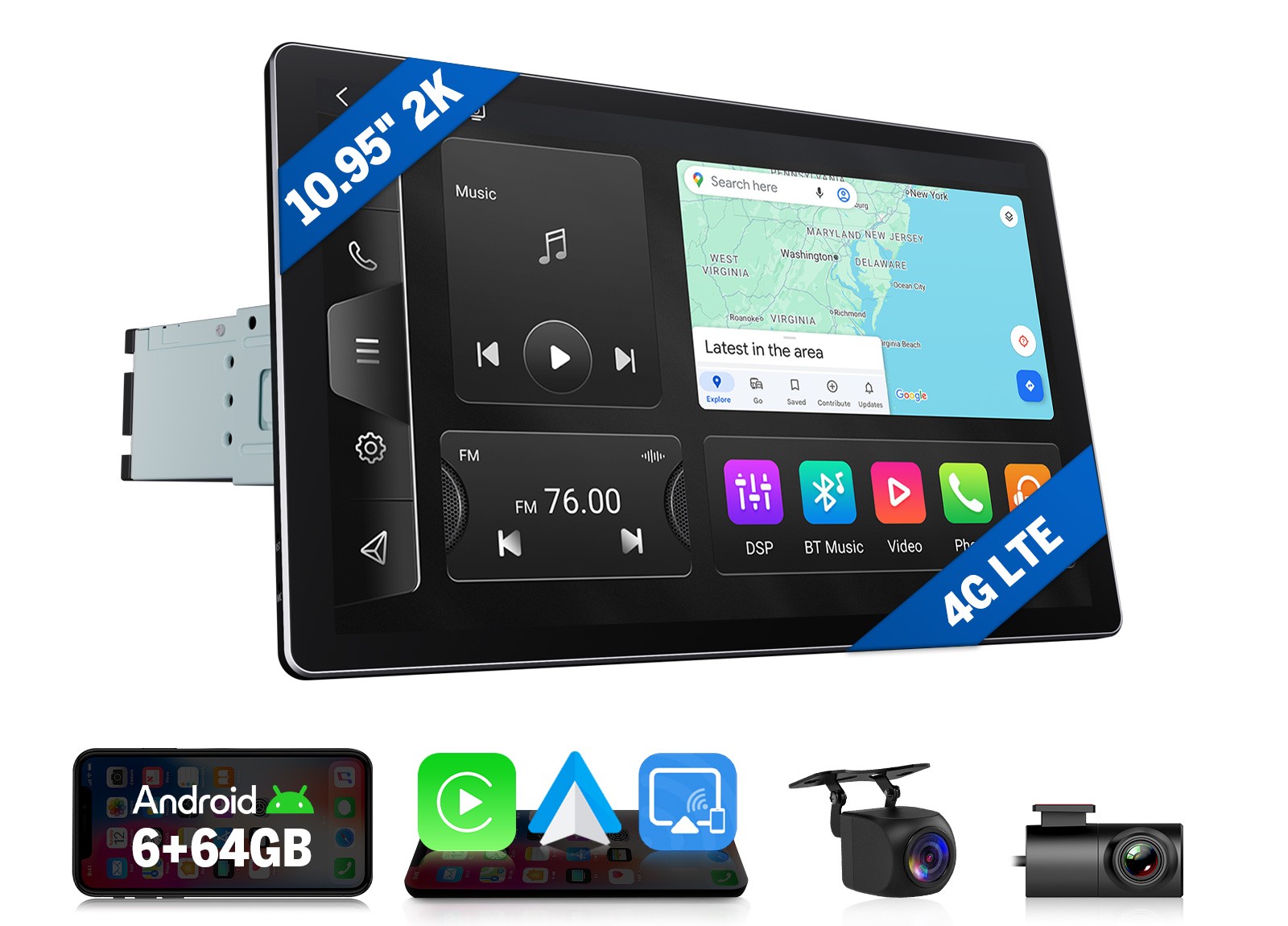 Eonon SD1X6S2 Wireless CarPlay 10.95″ 2K 6+64 1 DIN Car Stereo Radio Android GPS