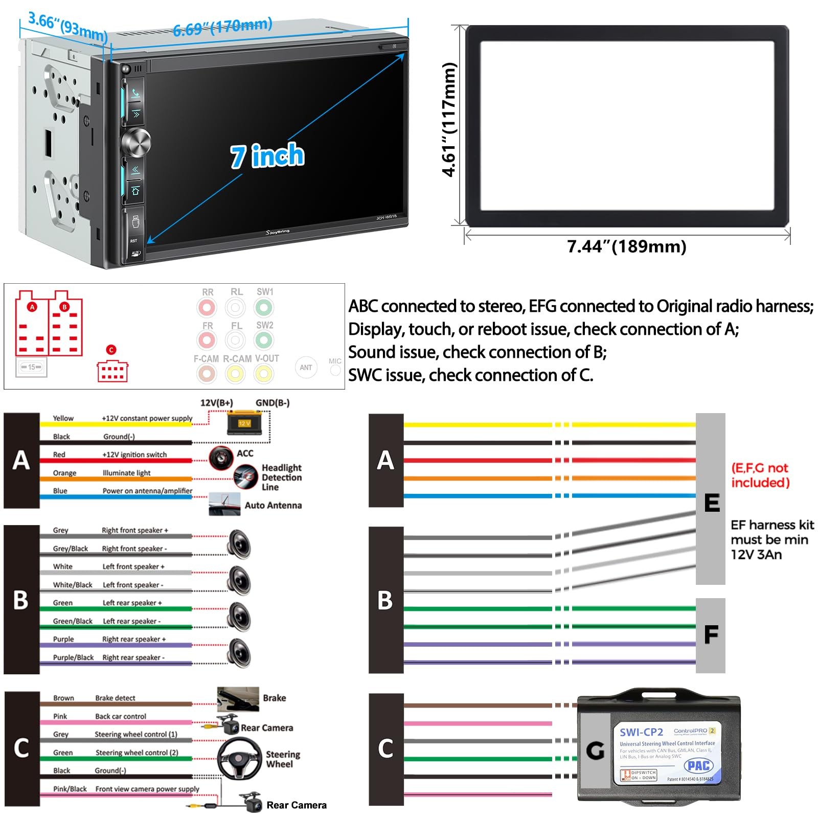 QLED Double Din Car Stereo with Dash Cam & Backup Camera, Wireless Apple CarP…