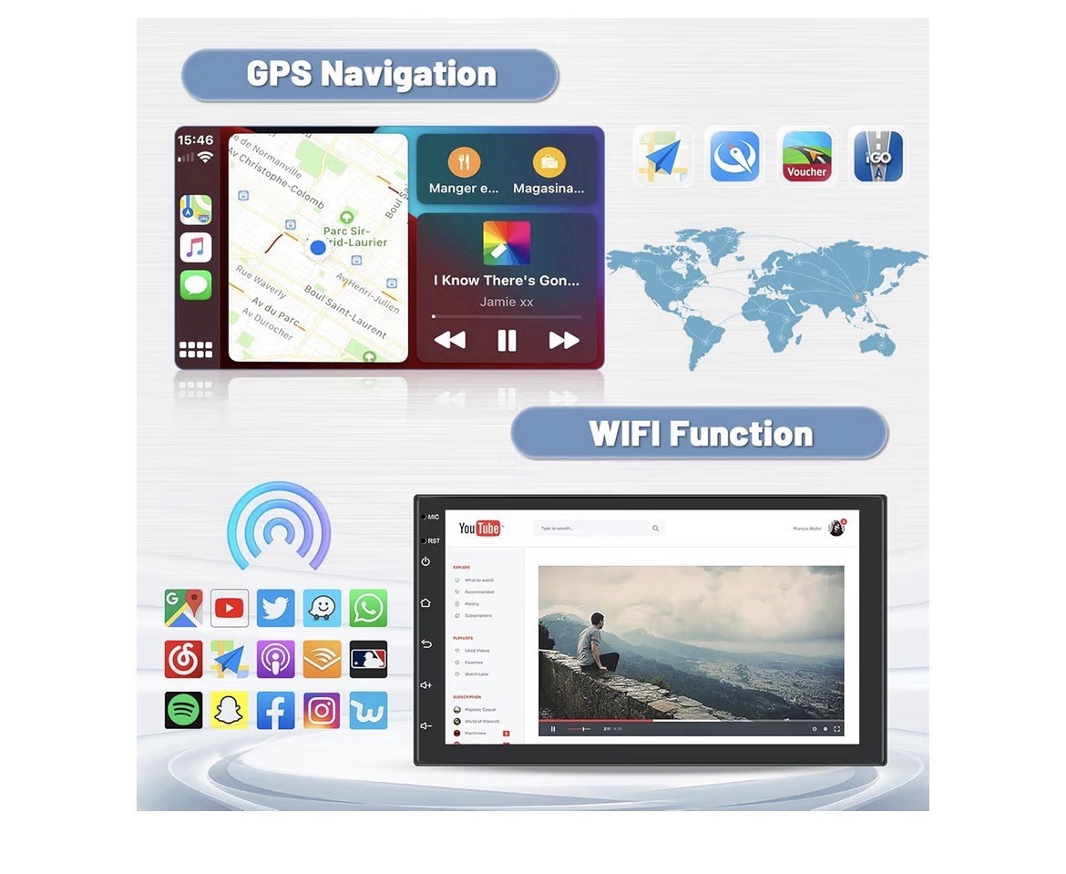 Hikity Y3867 2 DIN Android 13 7in Touchscreen Car MP5 GPS WiFi Bluetooth USB