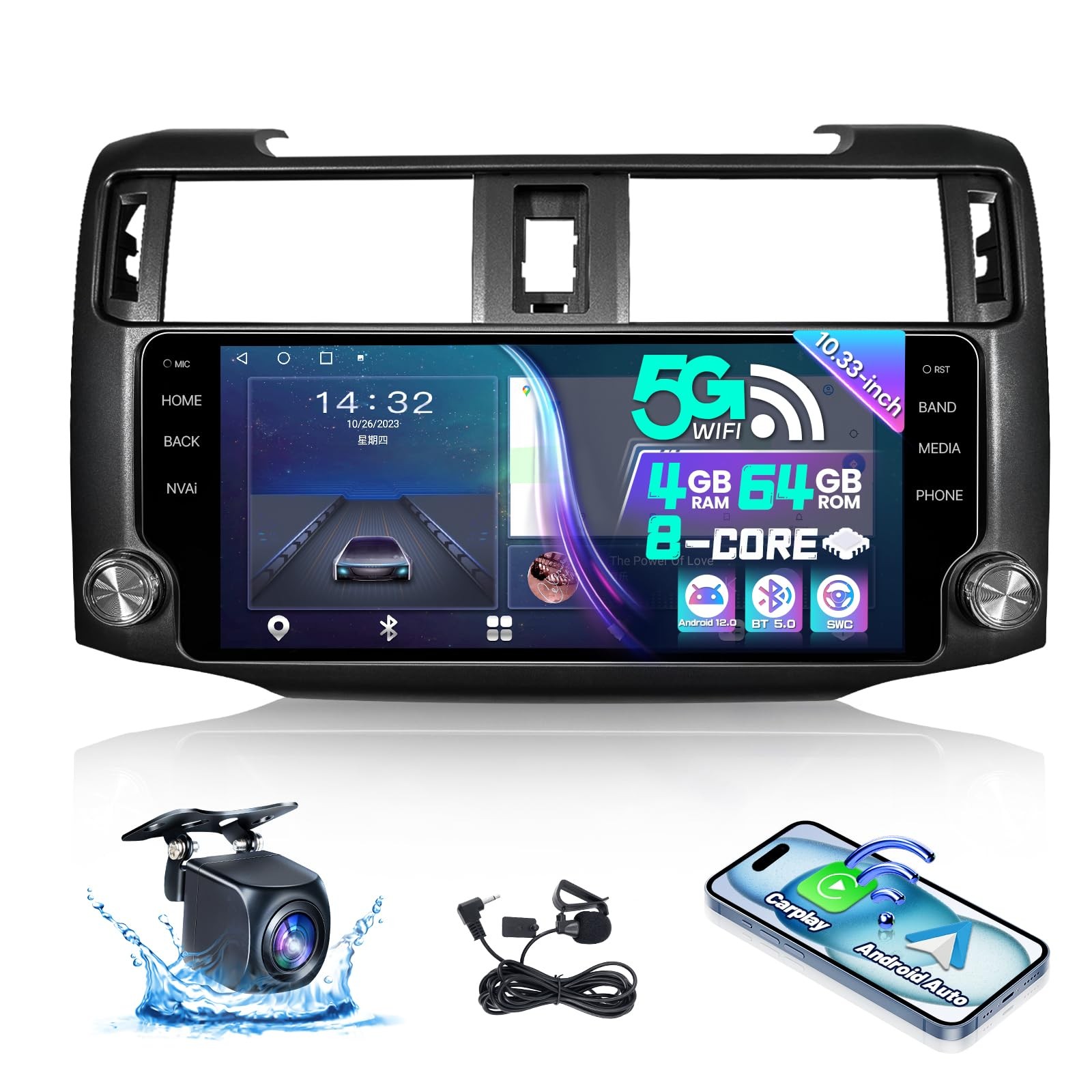 10.33″ for Toyota 4runner 2009-2019 4+64G 8core CarPlay Auto IPS Screen Radio HU