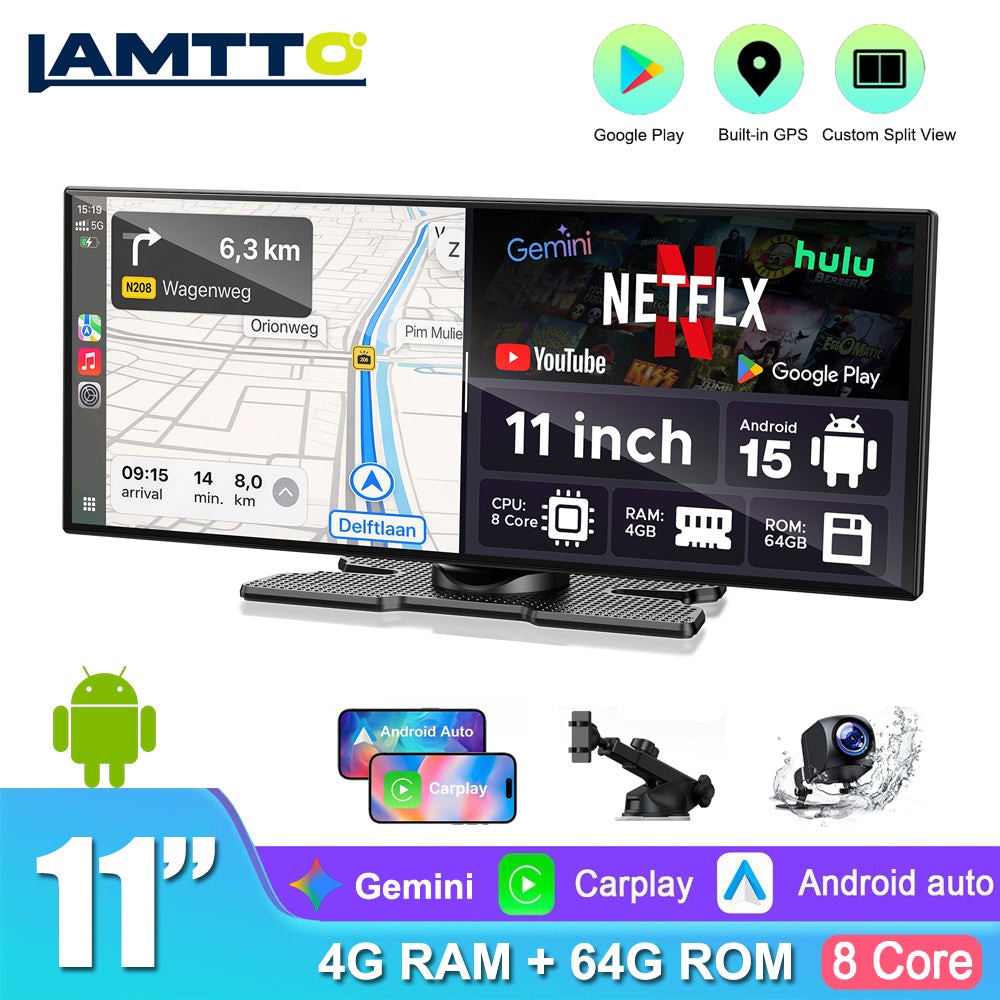 LAMTTO 11″ Car Stereo Radio w/ Gemini Apple CarPlay Android Auto Portable 8-Core