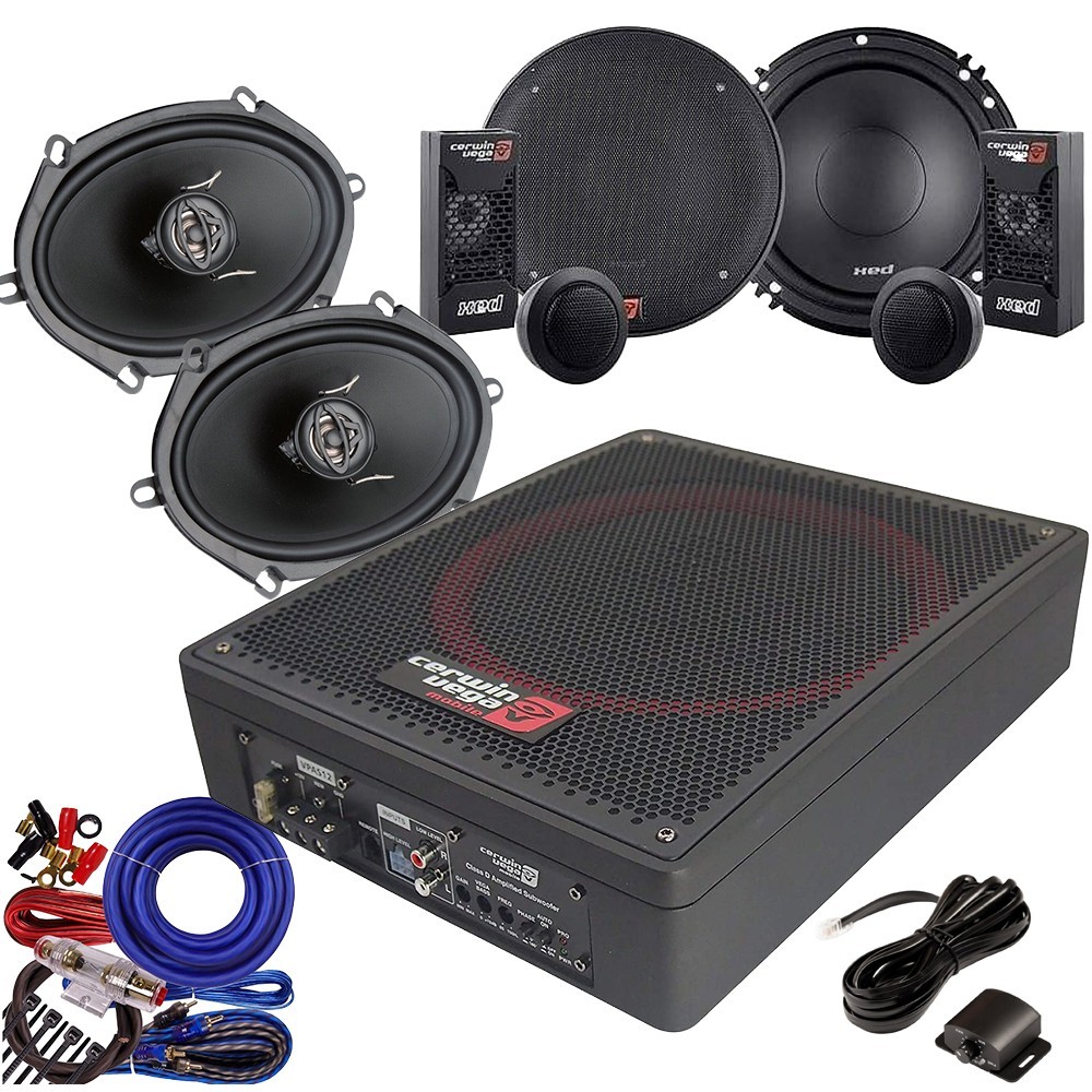 Cerwin Vega Upgrade Speakers + 12″ Powered Subwoofer for 1987-1993 Ford Mustang