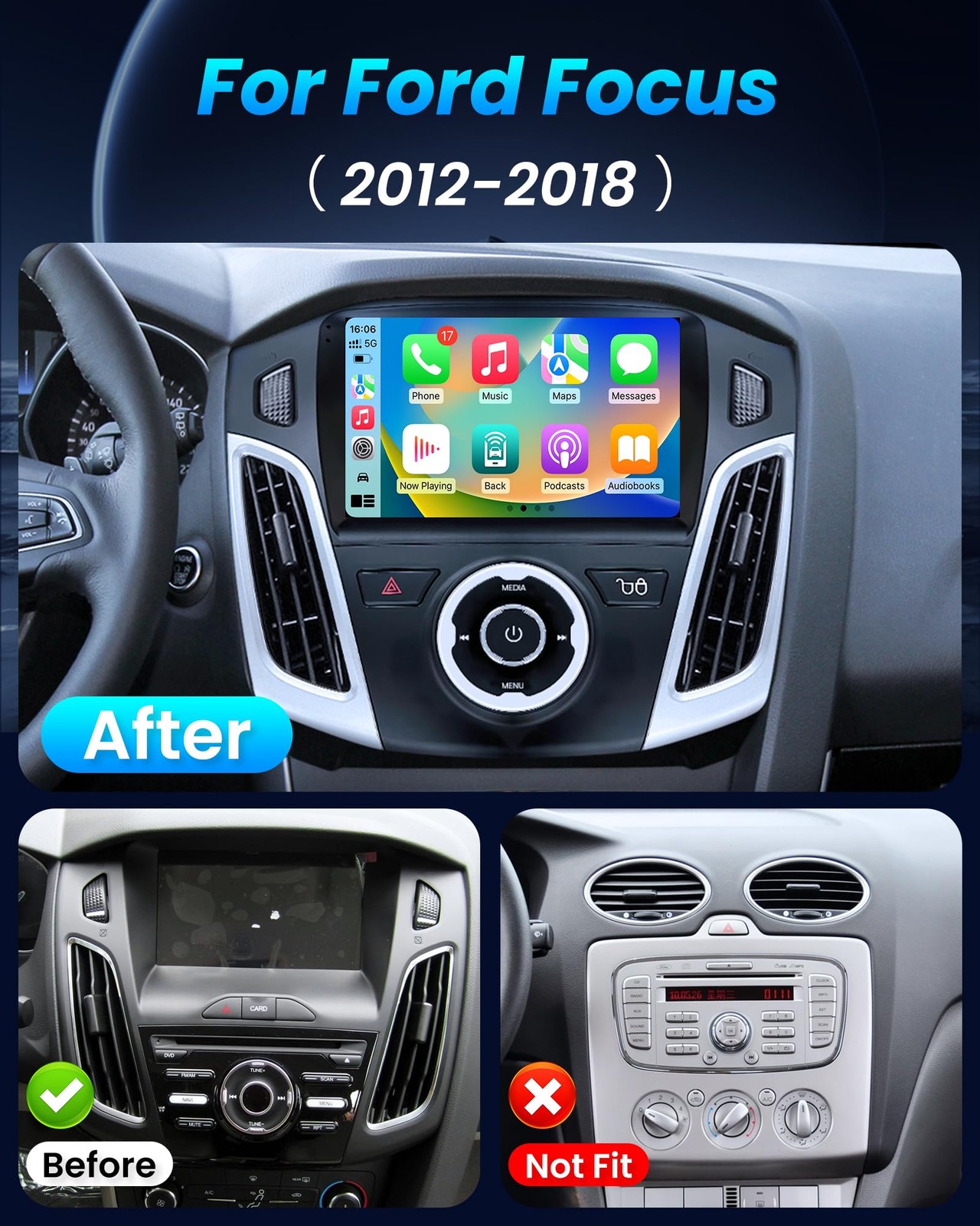 8Core 4+64G Car Stereo Radio For Ford Focus 2012-2018 GPS WiFi 1280*800 carplay