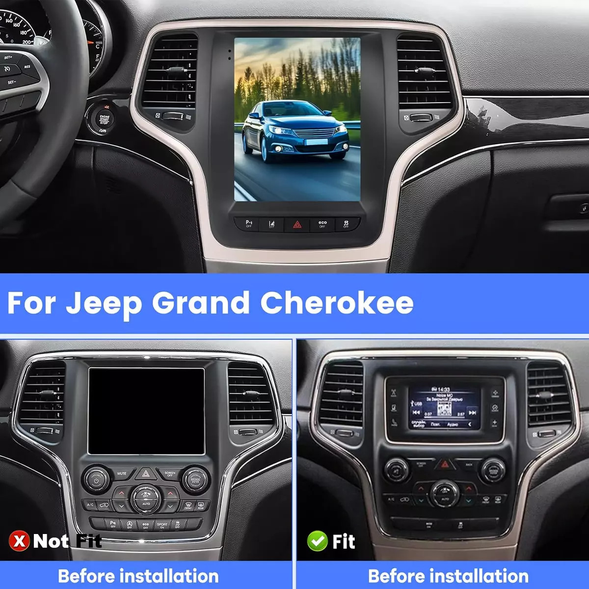 For 14-22 Jeep Grand Cherokee Android Carplay Car Stereo Radio GPS Navi 64G