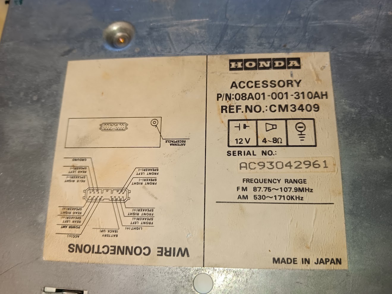 Honda AM FM Cassette 1000 Stereo Head Unit Civic CRX 08A01-001-310AH UNTESTED