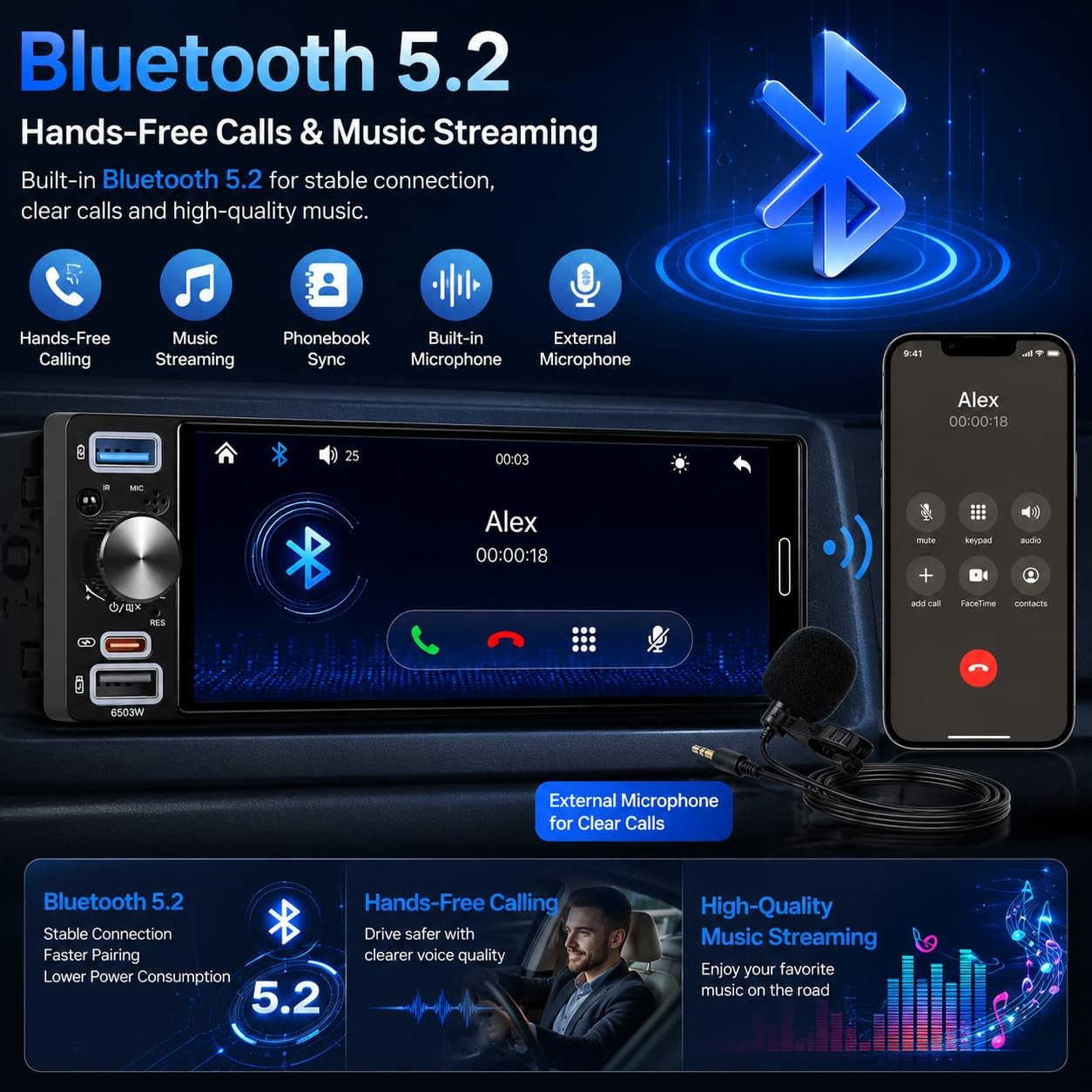 6.5″ Single Din Car Stereo, Wireless Apple CarPlay Android Auto, Car Bluetoot…
