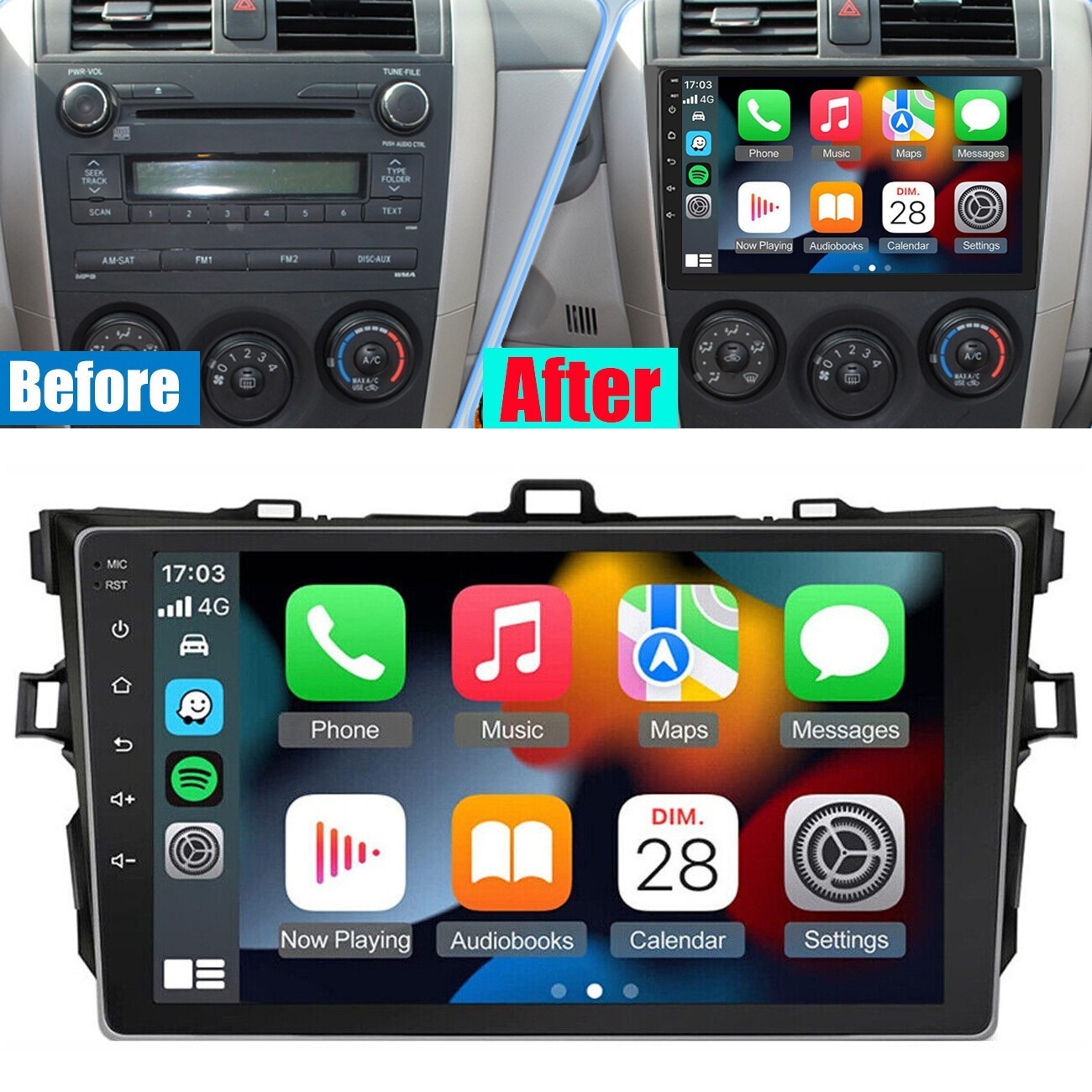 For 2009-2013 Toyota Corolla Radio Carplay Stereo Backup Cam 4+64G 9in Head Unit