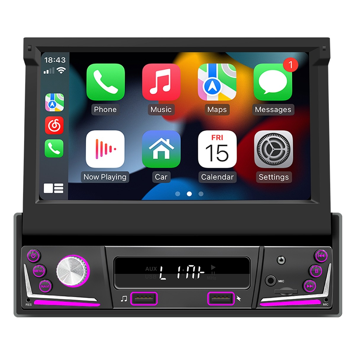 7” Single Din Android 15 Retractable Screen Car Radio GPS WIFI Carplay + Remote