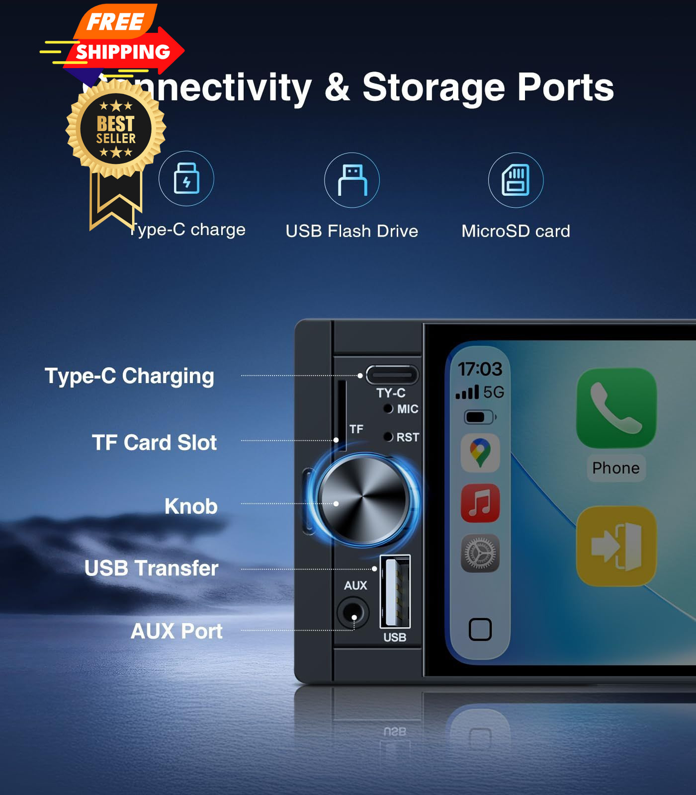 AINAVI 6.36 Inch Single Din Touchscreen Car Stereo Carplay Android Auto
