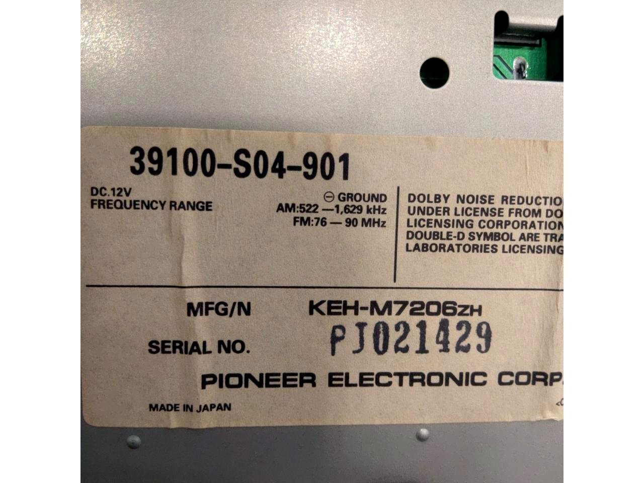 Pioneer KEH-M7206ZH Cassette Deck Genuine OEM for Honda Old School Car Audio JDM