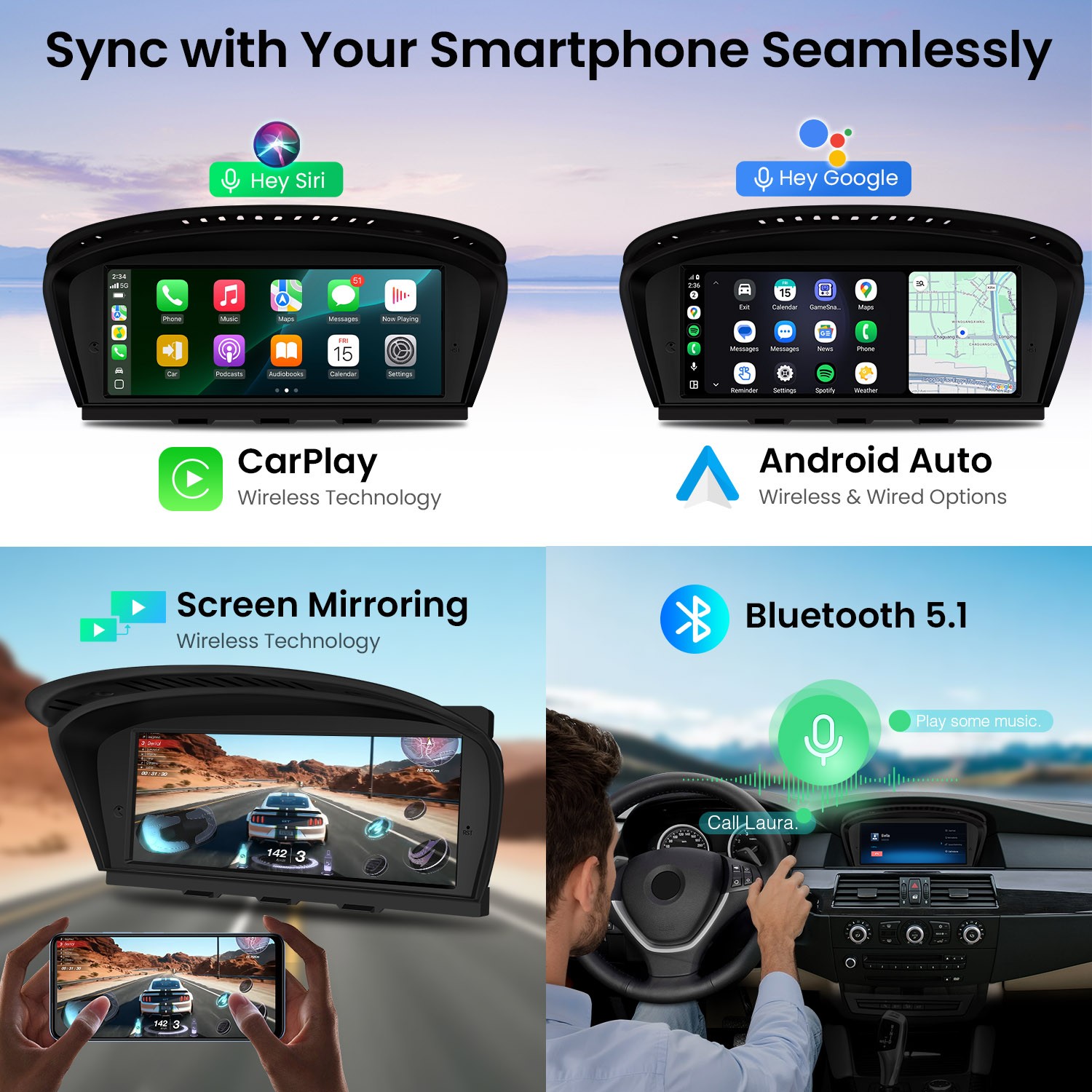 8.8″ For BMW 3 5 Series E90 E60 CCC Carplay Car Stereo Screen GPS 8+128G 4G LTE