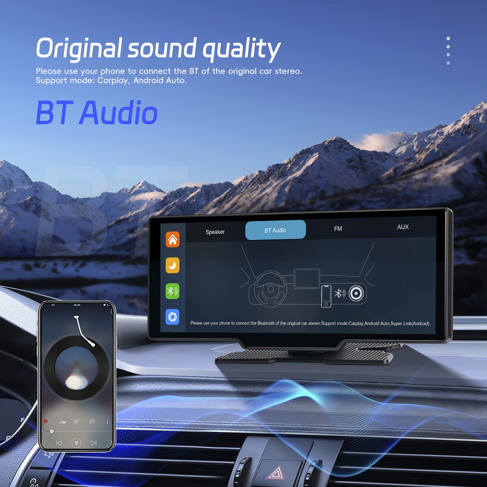 10.26″ Portable Bluetooth Car Navigation Wireless Carplay Car Radio AHD Camera