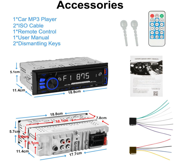 Radio coche Bluetooth 1DIN manos libres app FM USB AUX carga rápida sin CD. NUEV