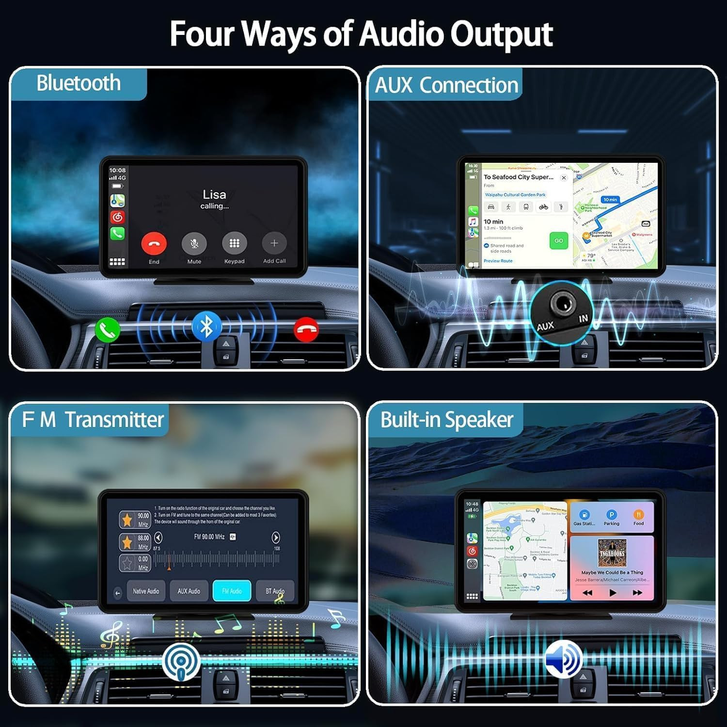 7″ Wireless Carplay with Backup Camera, Bluetooth GPS Voice Control for All Cars