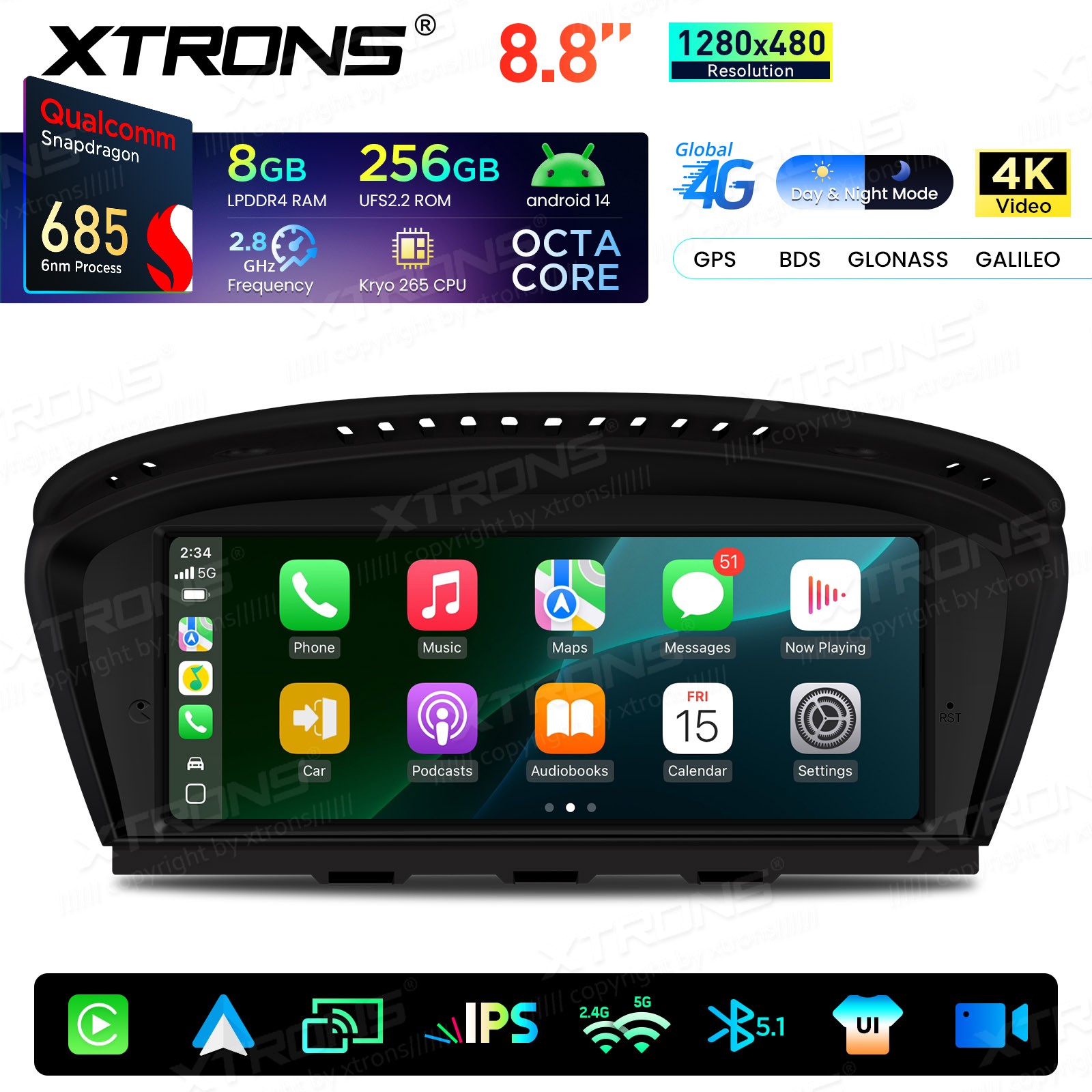 Android 14 8.8″ For BMW 3 5er E90 E60 CIC CarPlay Car Screen Upgrade GPS 8+256G