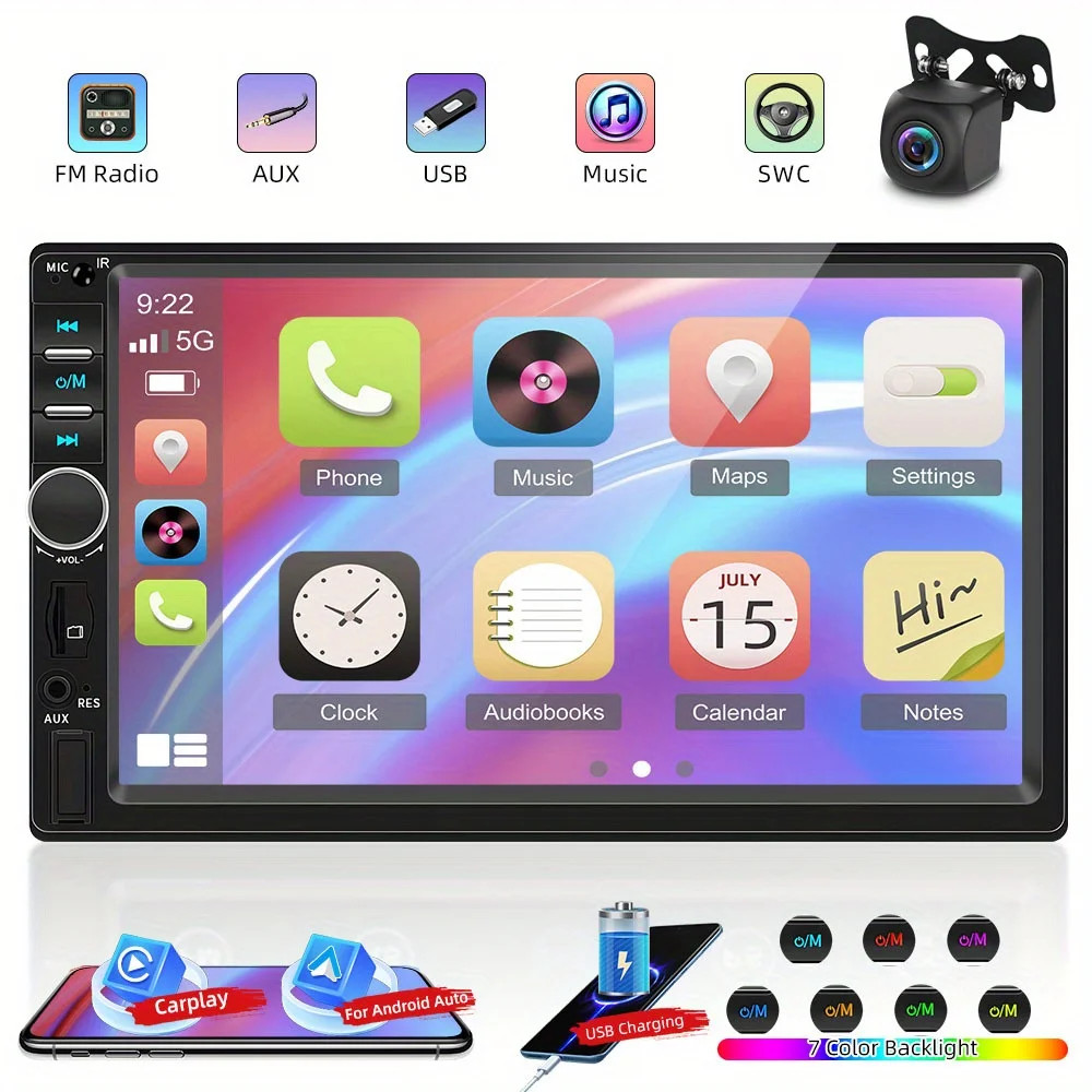 7″ HD Car Stereo,USB,FM Radio,Wireless,Mirror Link, 7-Color Backlight 2Din Audio