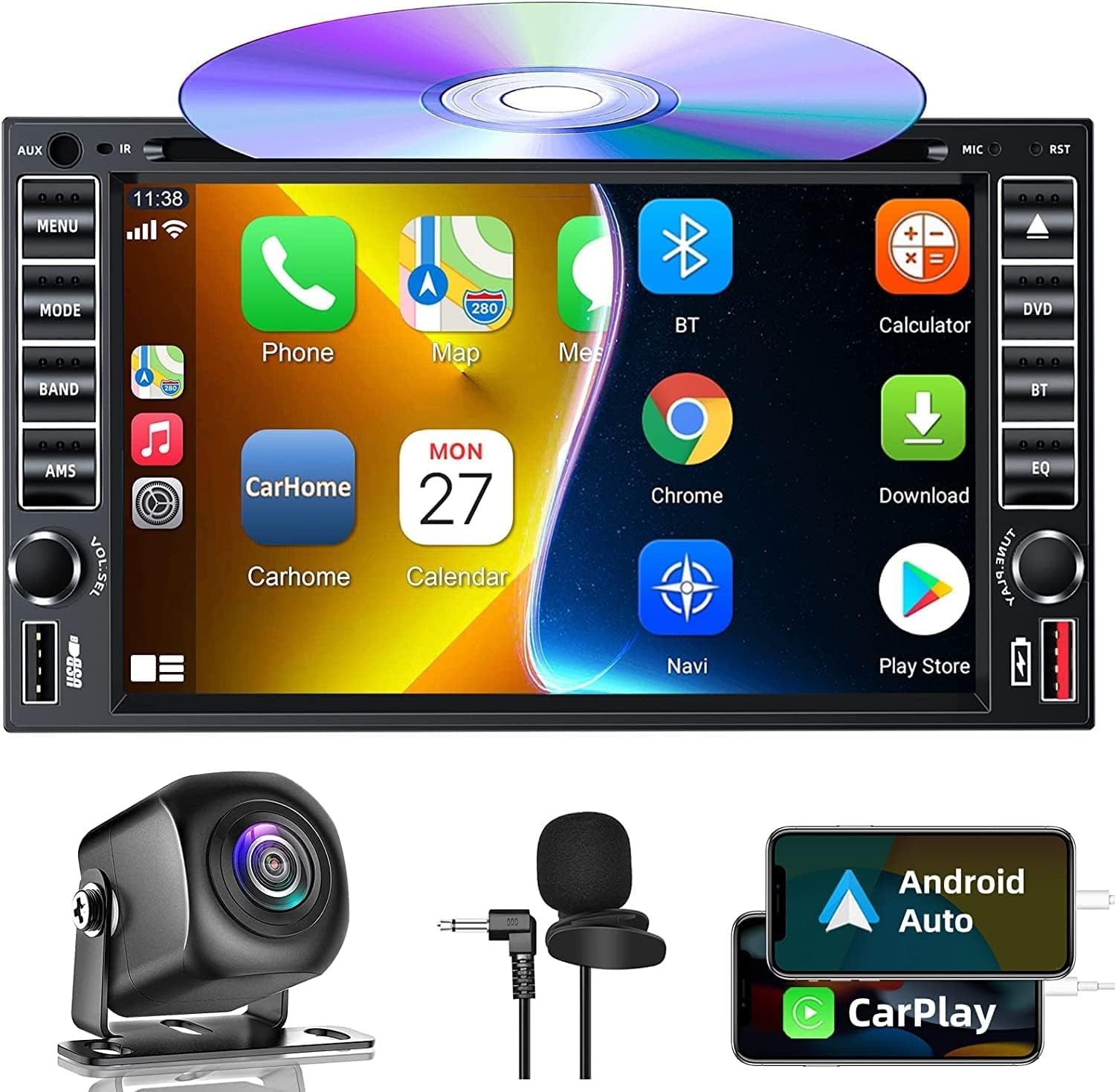 Double Din Car Stereo Radio with CD/DVD Player, Voice Control Carplay and And…