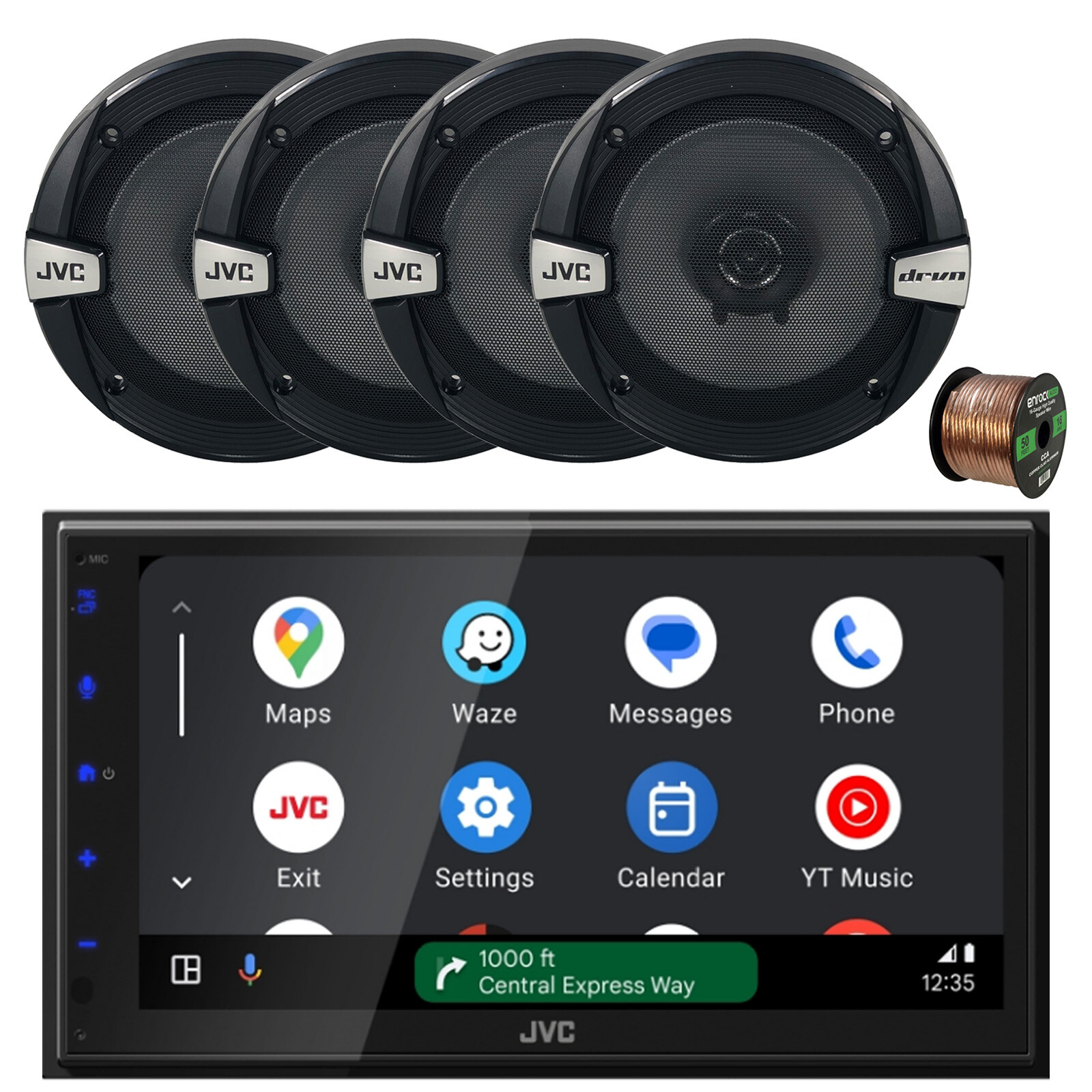 JVC KW-M690BW 6.8″ Touchscreen WiFi Bluetooth Radio, 4x 6.5″ Car Speakers w/Wire