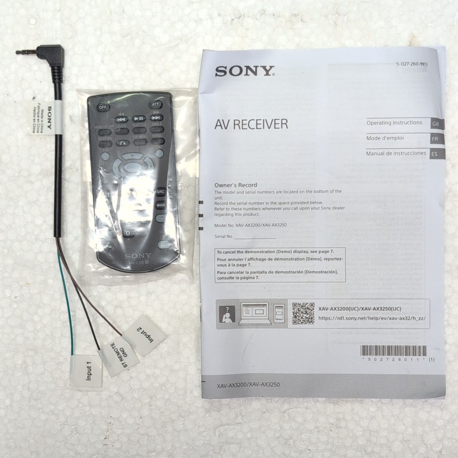 Sony XAV-AX3200 XAV-AX3250 Replacement Accessory Lot RM-X170 Remote Manual