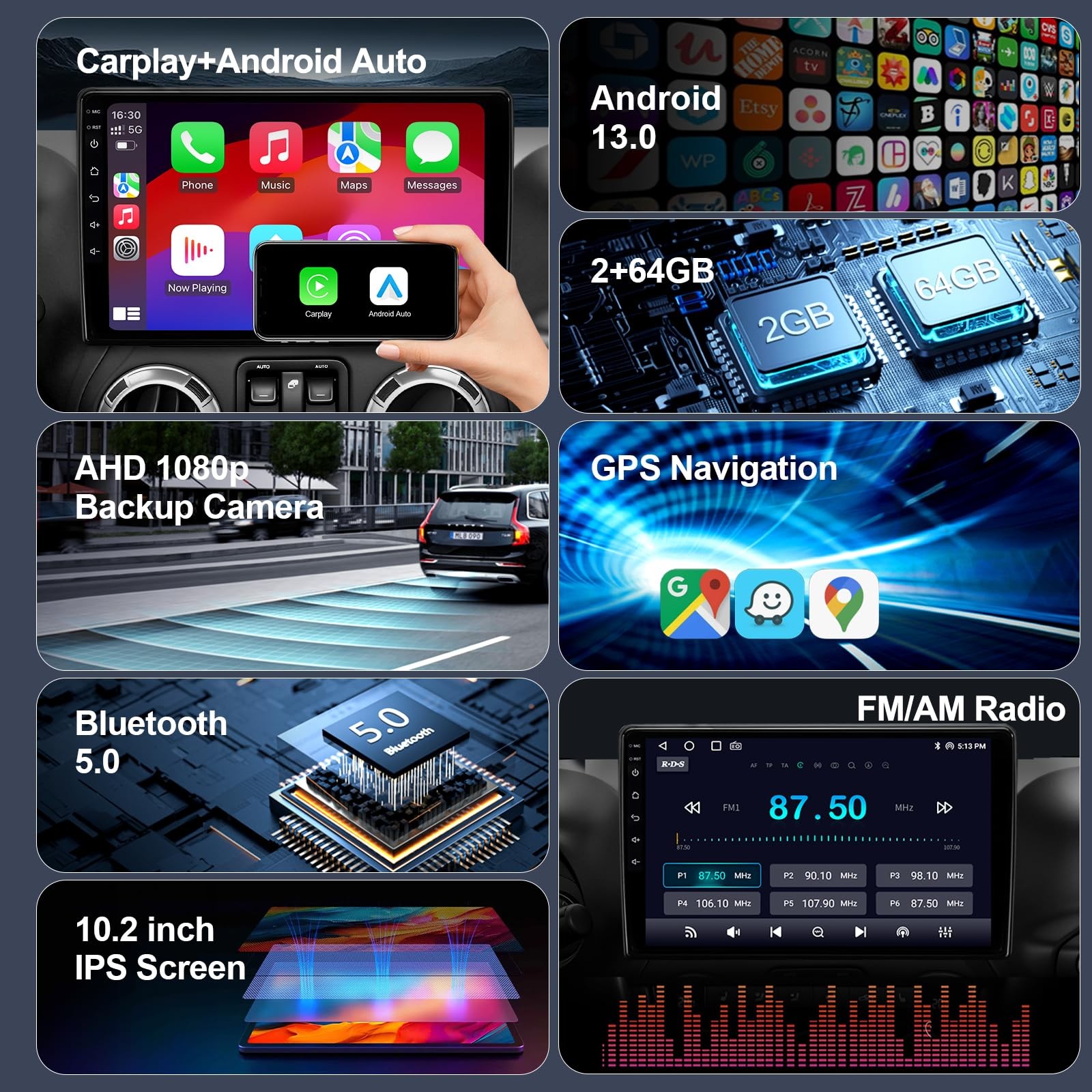 ZZH 10.2” 64GB Car Radio Jeep Wrangler Android 13