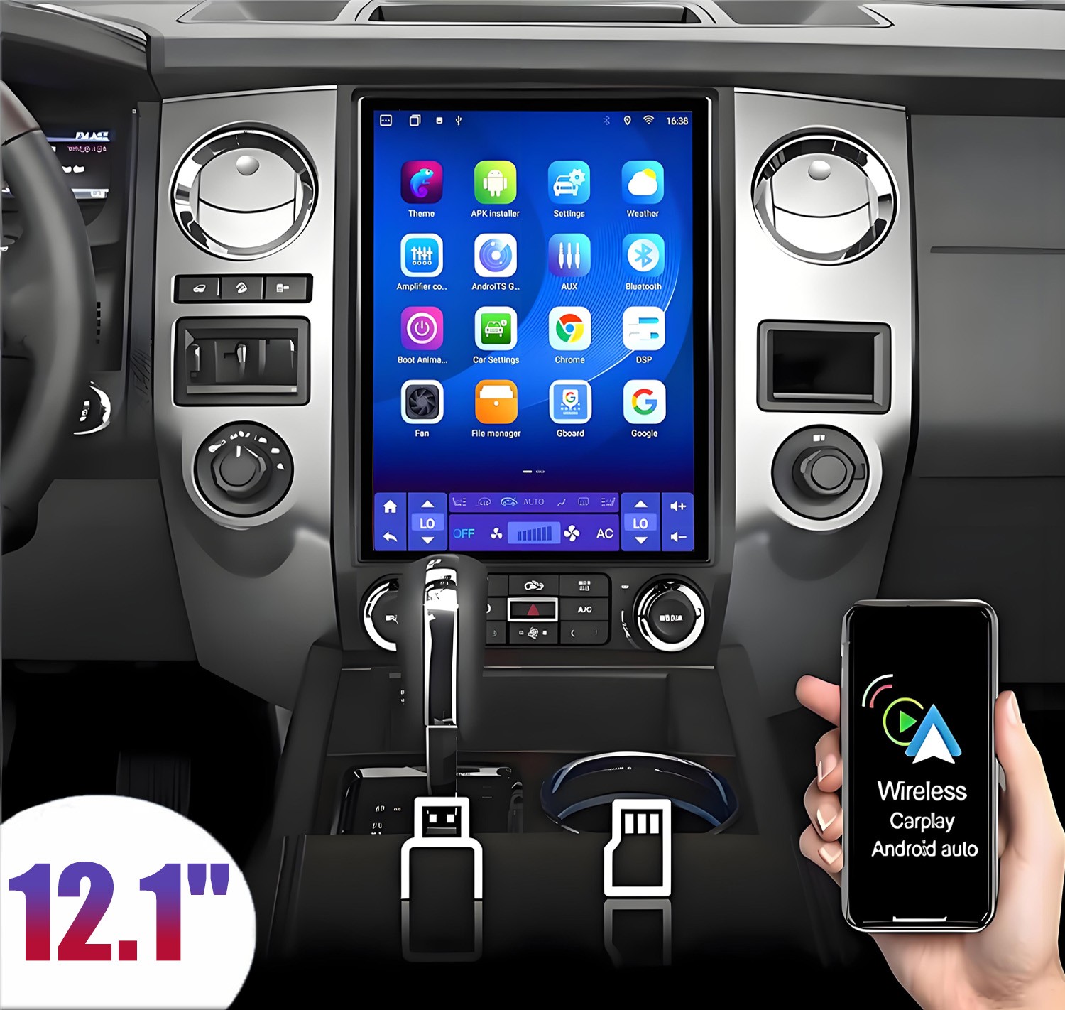 12.1″Tesla Style Android 13 Carplay Radio GPS For Ford Expedition 2015 2016 2017