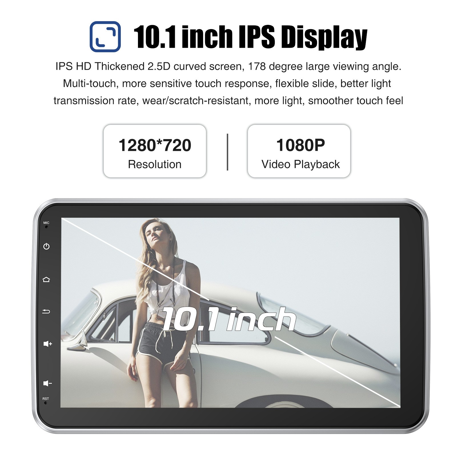 10.1″ DVR+ Single 1 Din Carplay 4+64G Rotatable Car Stereo Radio GPS Navi BT+AHD