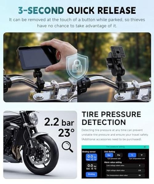 Motorcycle Wirelsss Carplay Android Auto Screen, 5 Inch Wireless CarPlay with