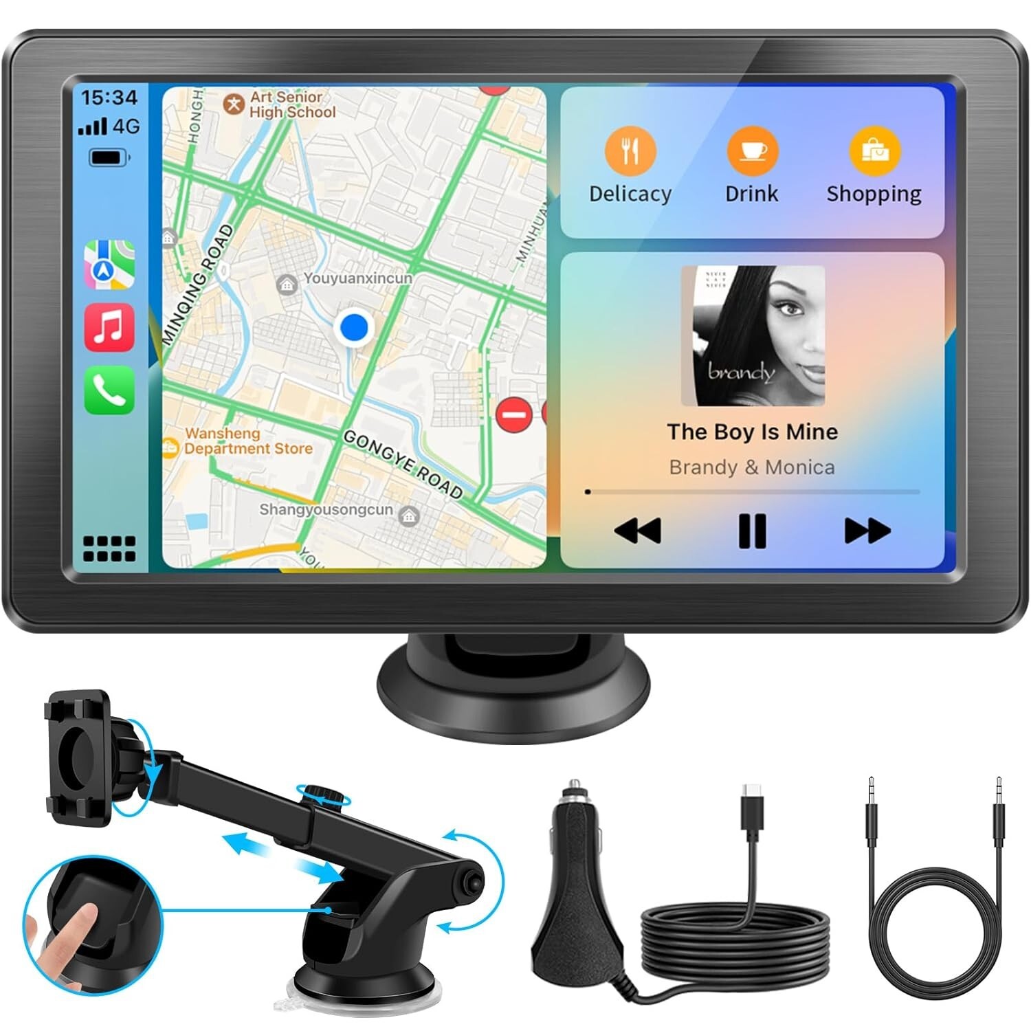 Portable Carplay and Android Auto w/ Bluetooth or Wired Connection
