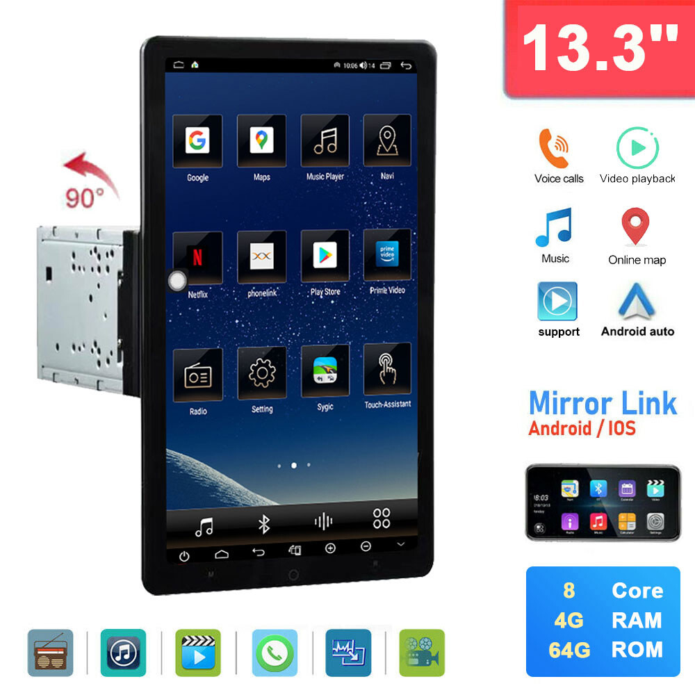 4+64G Double Din Car Stereo Radio Player Android GPS Touch Screen Navigation BT