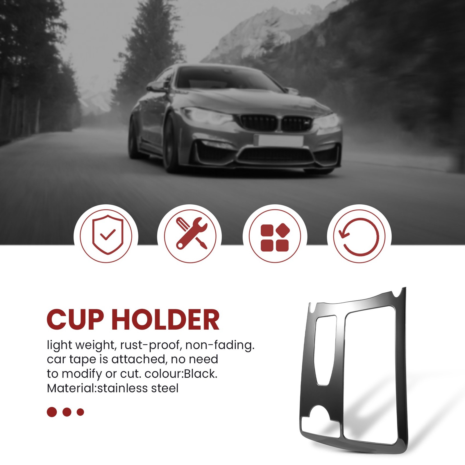 Car Center Console Water Cup Holder Frame Cover Trim Accessories for C1484