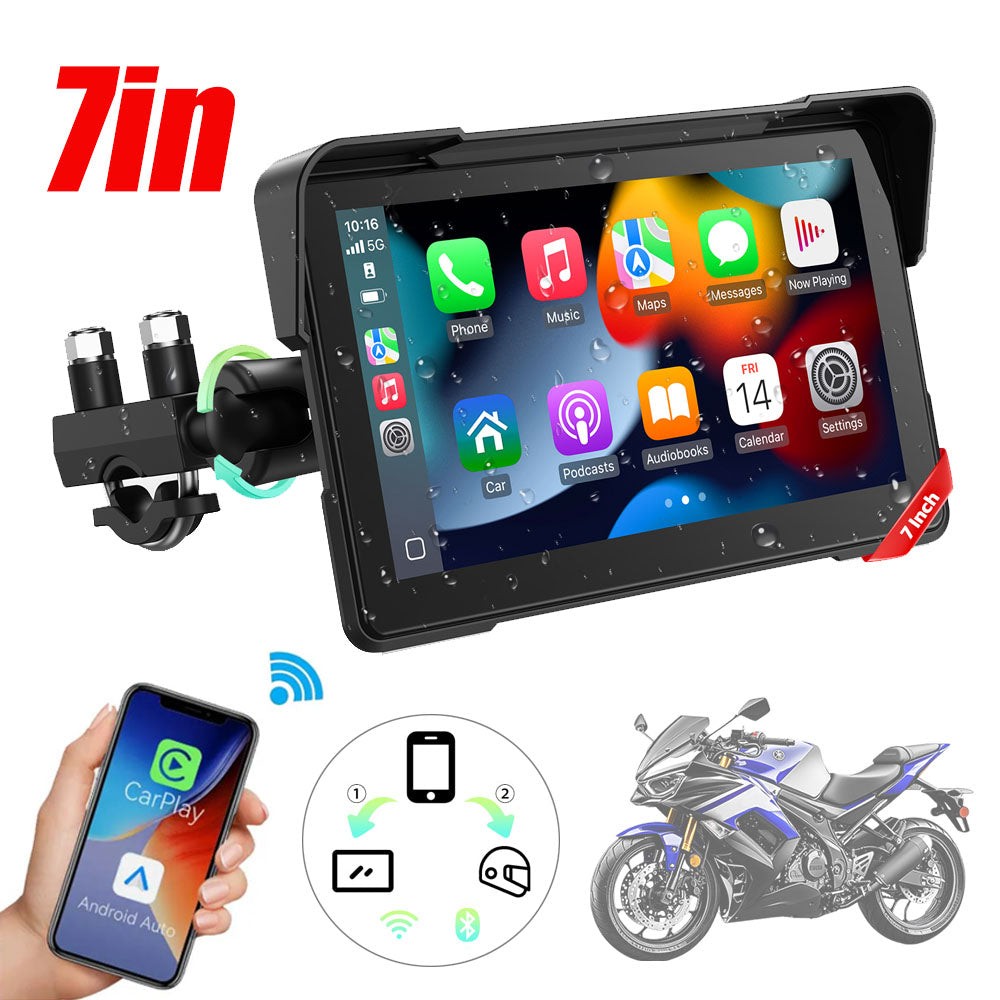 7″ Waterproof Motorcycle Navigator Portable Wireless CarPlay Android Auto Screen