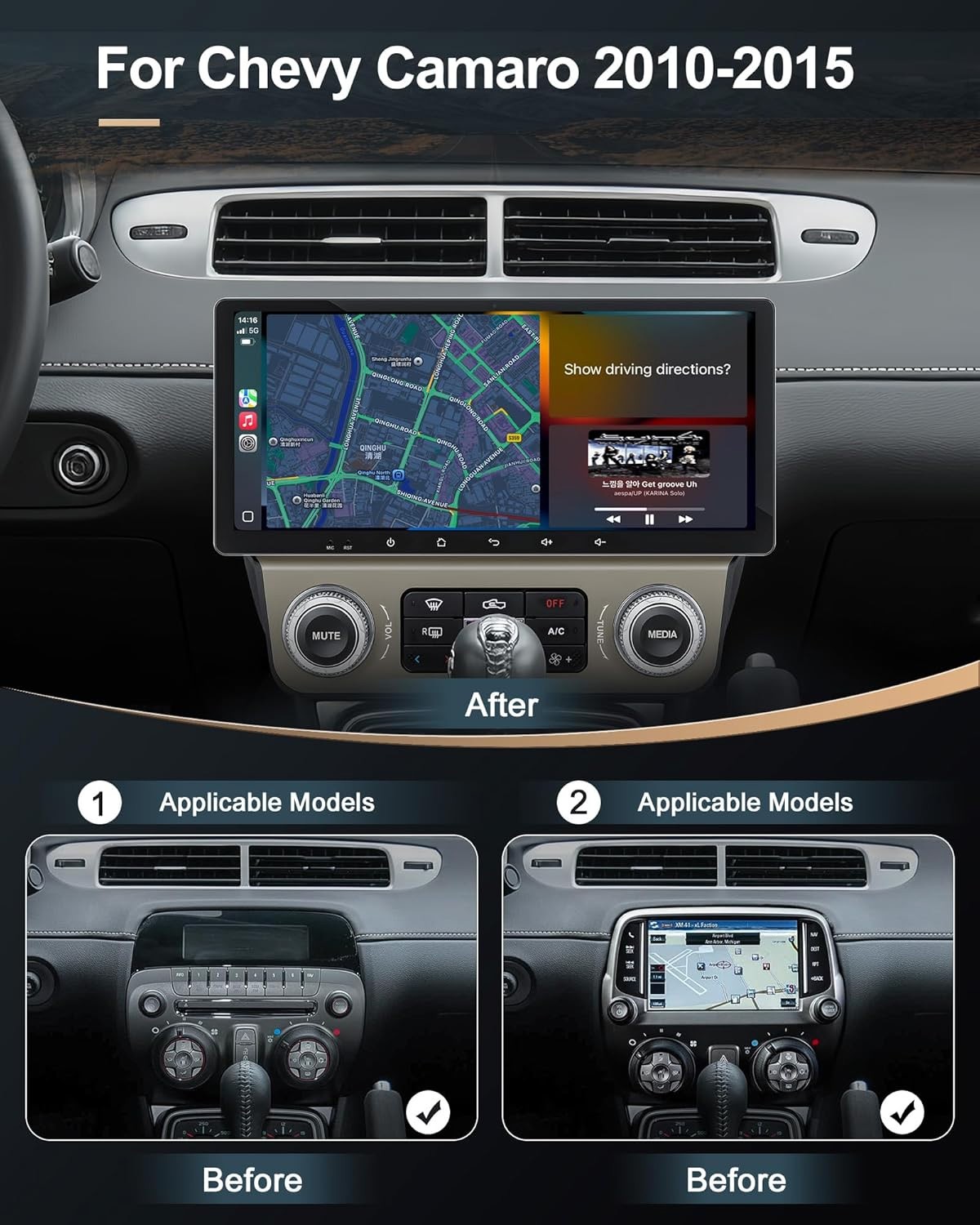 10.33″Android 12 Car Radio Navi GPS Stereo For Chevrolet Camaro 2010-2015+Camera