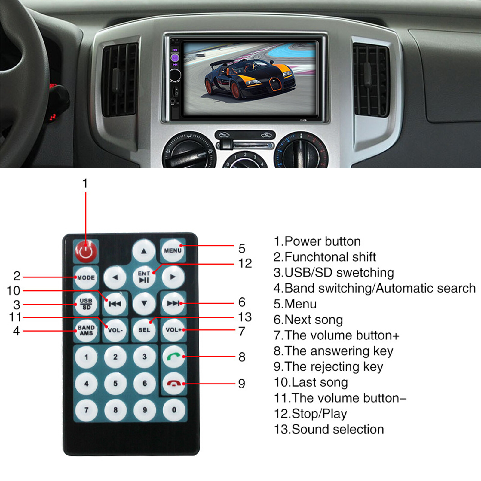 Double 2din Car Stereo Radio Bluetooth MP5 Mirror link Player Touch screen 7”