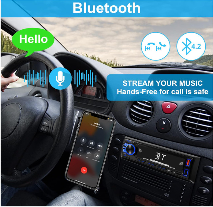 Radio de Coche Bluetooth Single DIN, Audio con Manos Libres y Control App