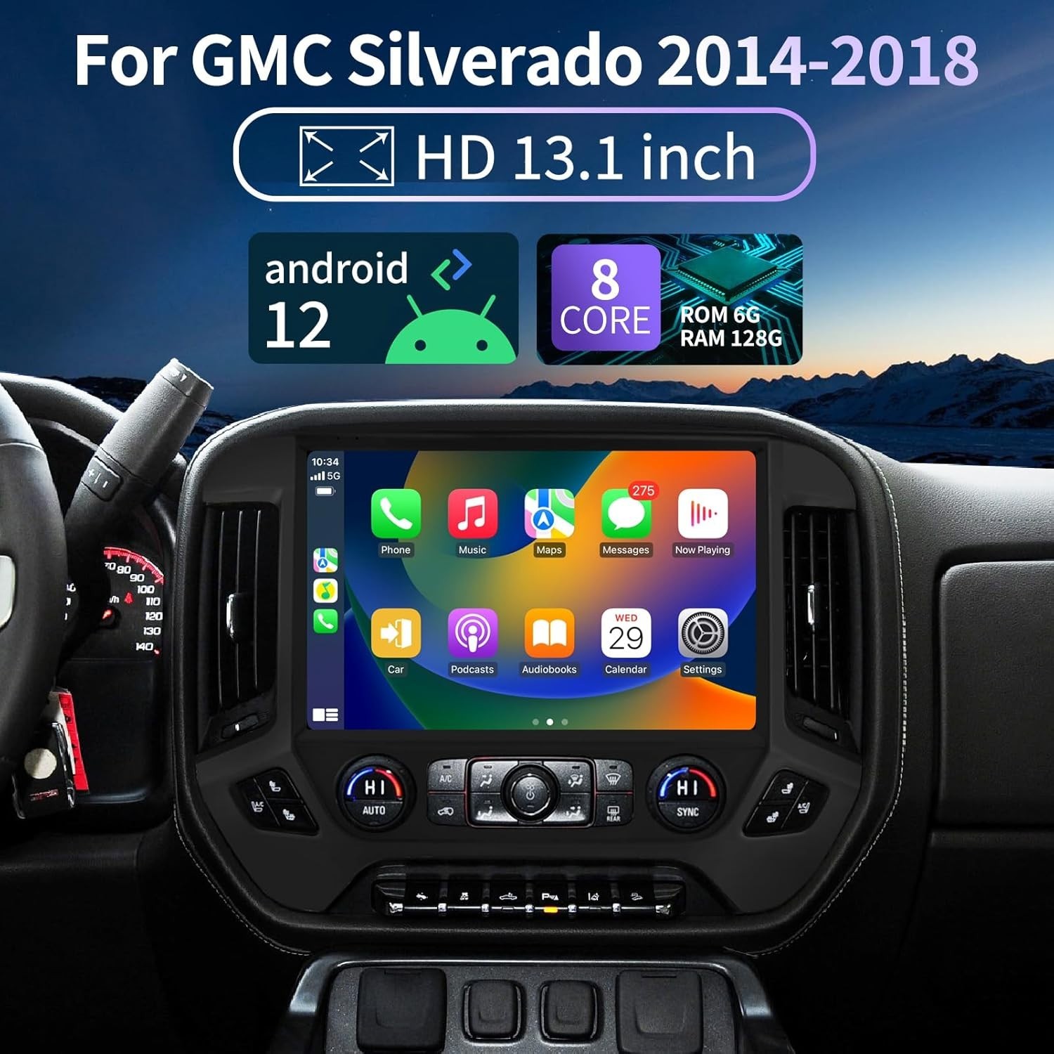 13.1 Inch Car Radio for Chevrolet Silverado GMC Sierra 2014-2019 silver