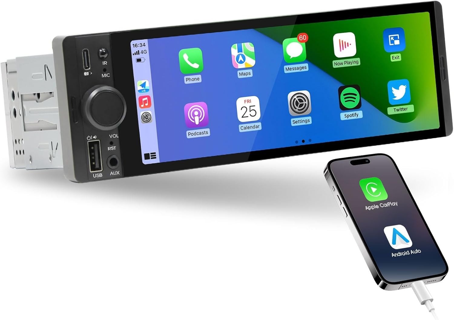 Single Din 6.5 Inch Touchscreen Stereo with Apple CarPlay & GPS for Classic Cars