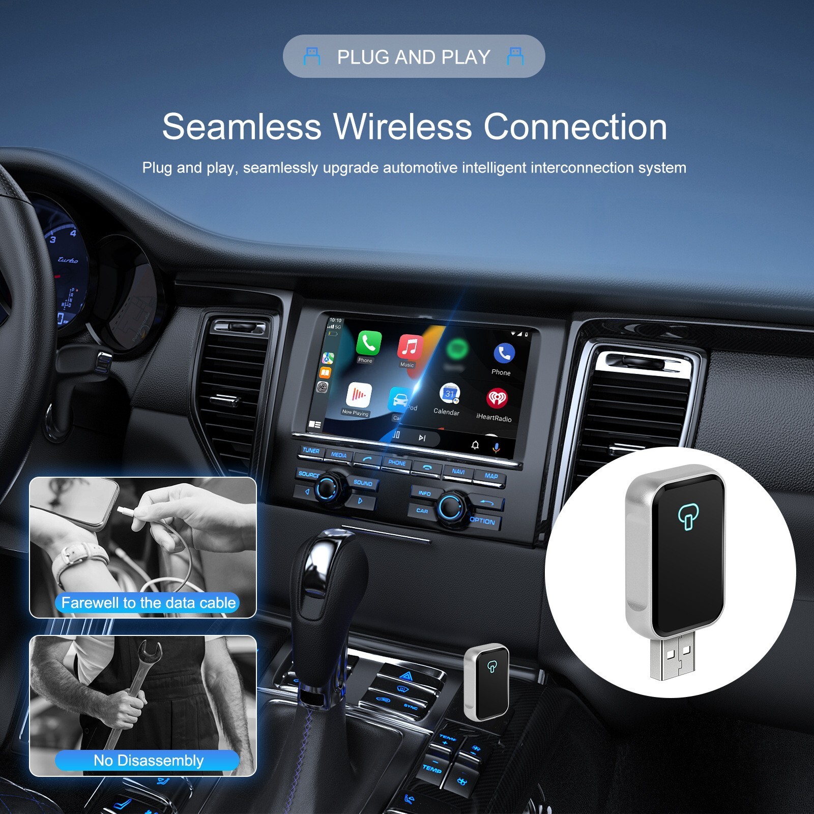 Wired to Wireless CarPlay & Android Auto Adapter – Plug & Play, Fast Connection