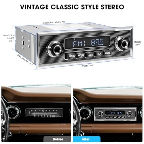 Retro Vintage Radio for Classic Vehicle – Single Din Bluetooth Car Stereo with