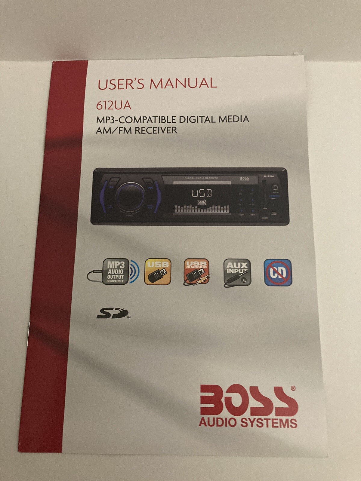 BOSS AUDIO 612UA MP3-Compatible Media am/fm Reciever 200 Watts 4 channel. NEW.