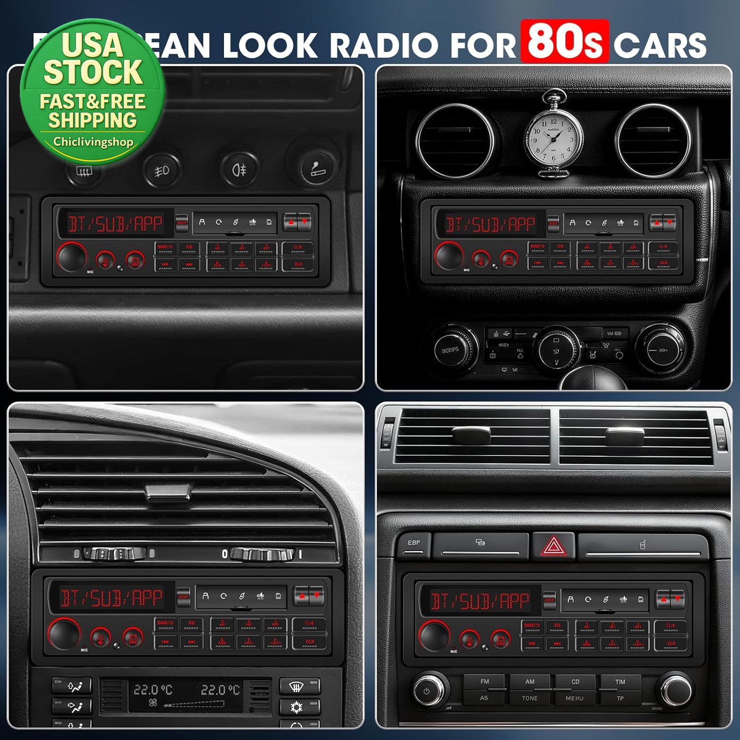 Bluetooth Retro Car Stereo Receiver Single Din for 80S European Cars USB AUX