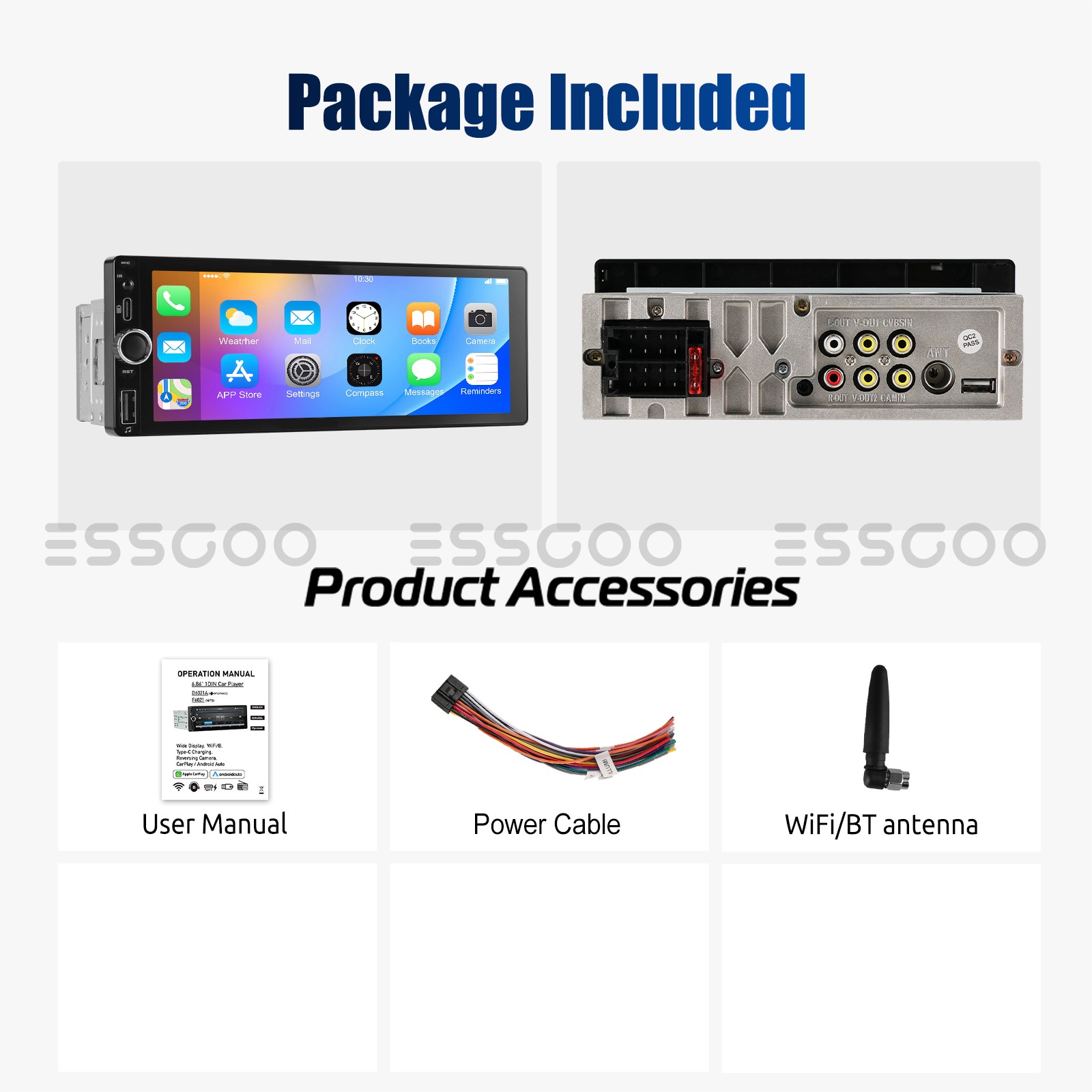 7″ 1 DIN Bluetooth Car Stereo Radio USB SWC FM Wired Apple Carplay/Android Auto