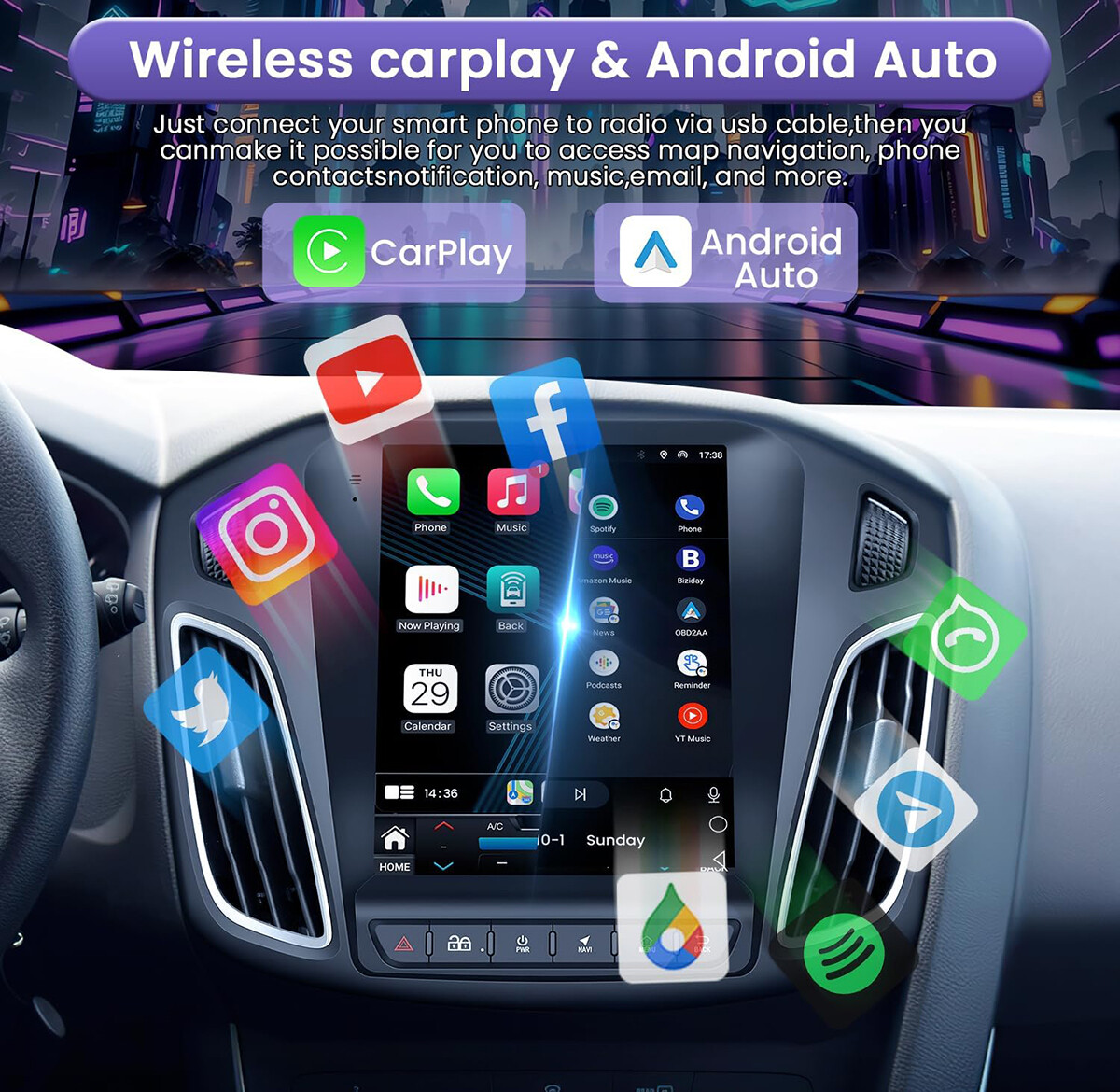For Ford Focus 2012-2018 Android 12 CarPlay 9.7″ Radio Stereo Car GPS Navi WiFi