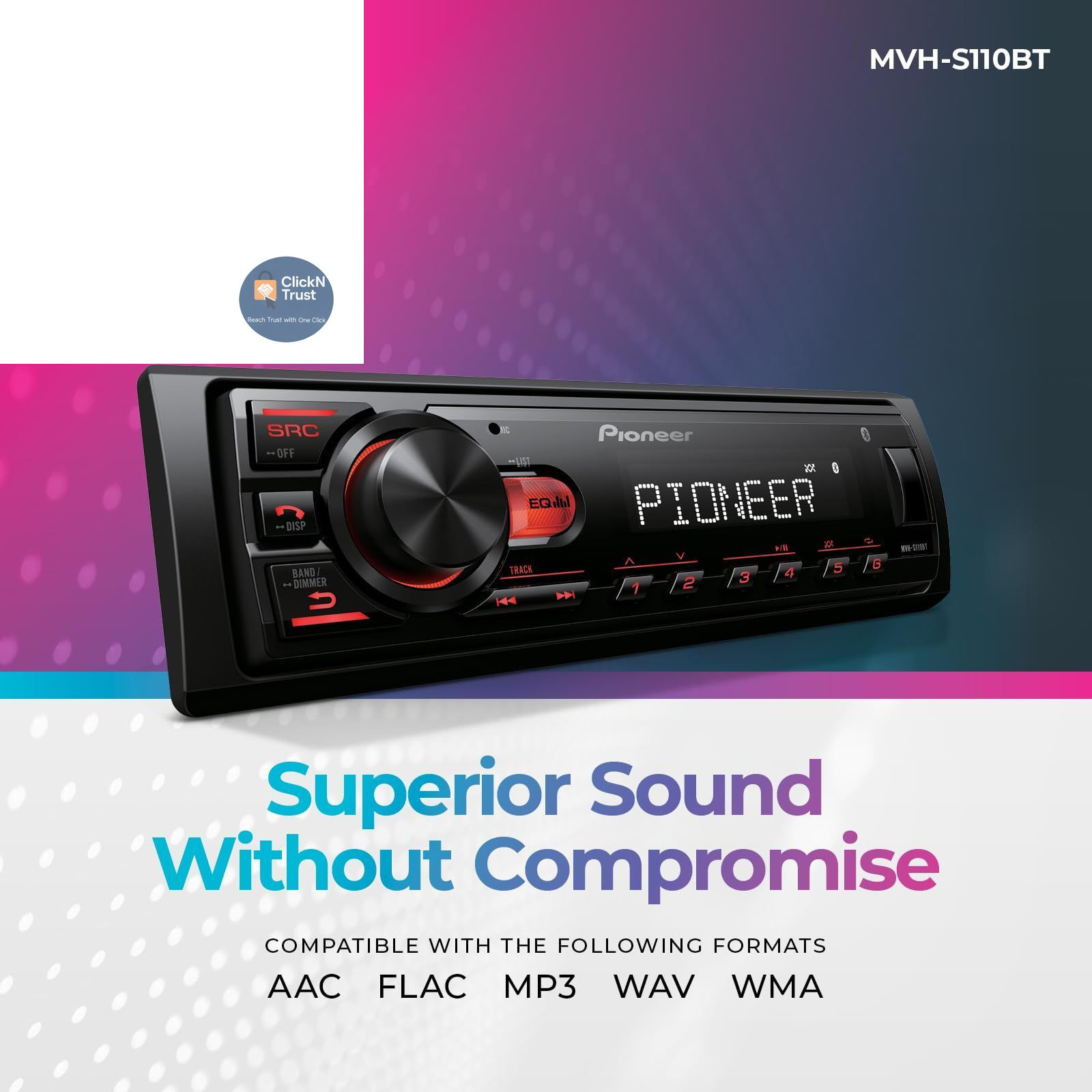 Pioneer MVH-S110BT 1-Din Digital Media Receiver Car Stereo – Bluetooth, Black