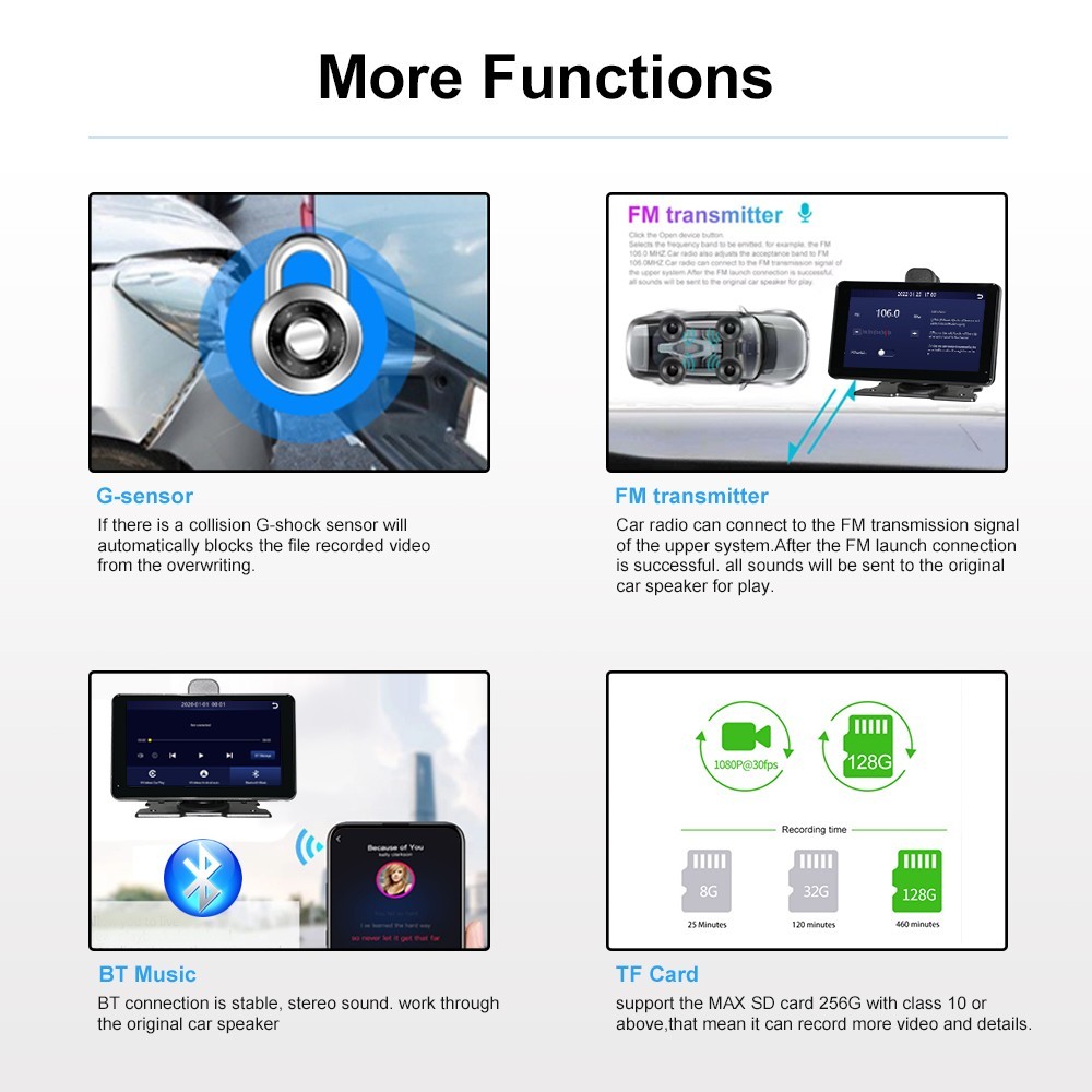 Clearance! 7″ Apple CarPlay DVR with 1080P Dual Dash Cam – iPhone Only