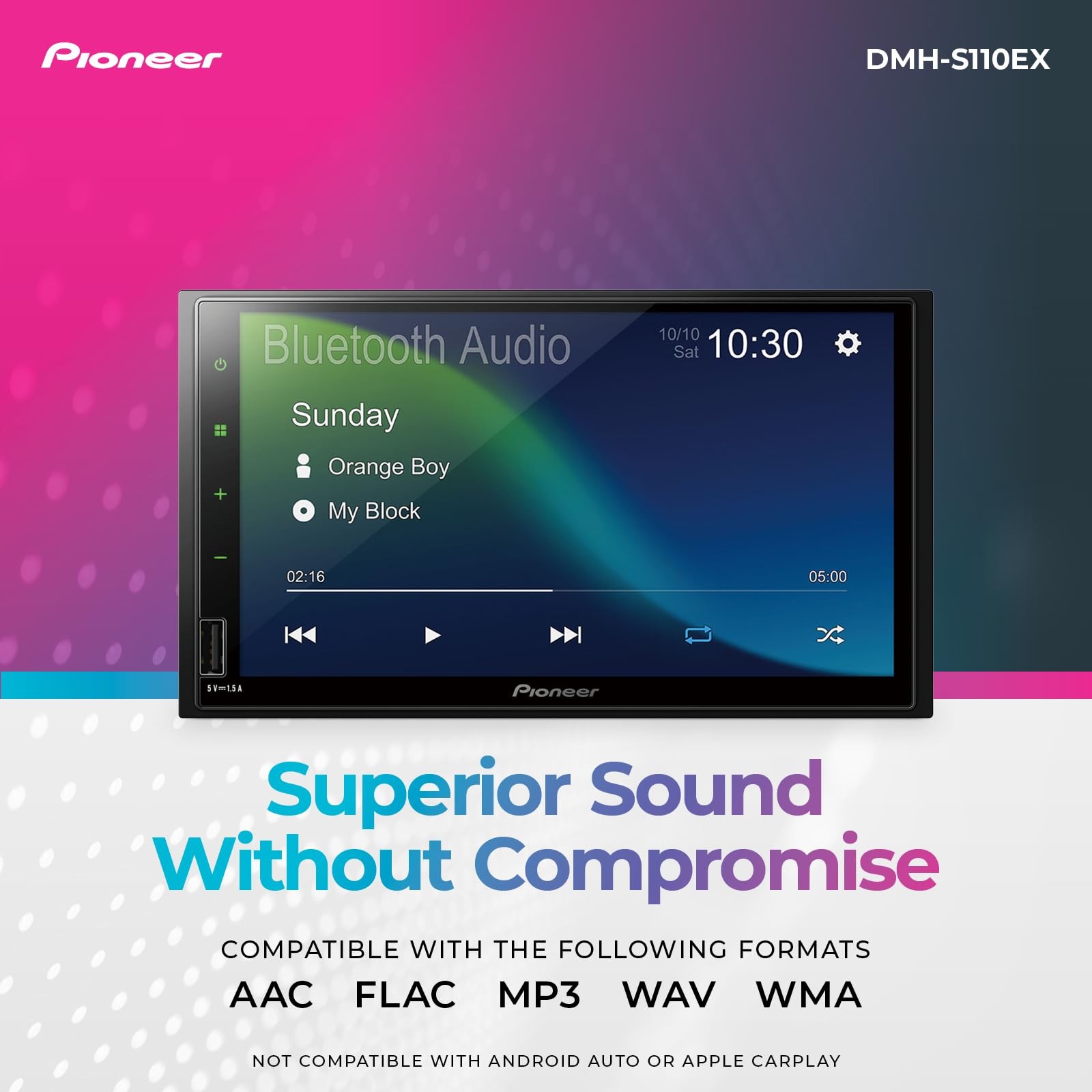Pioneer DMH-S110EX 7″ Double-Din Digital Multimedia Receiver – Built in Bluet…