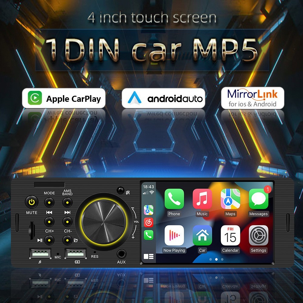 1DIN 4″ Car MP5 Player Wireless CarPlay Android Auto Steering Wheel Control AUX