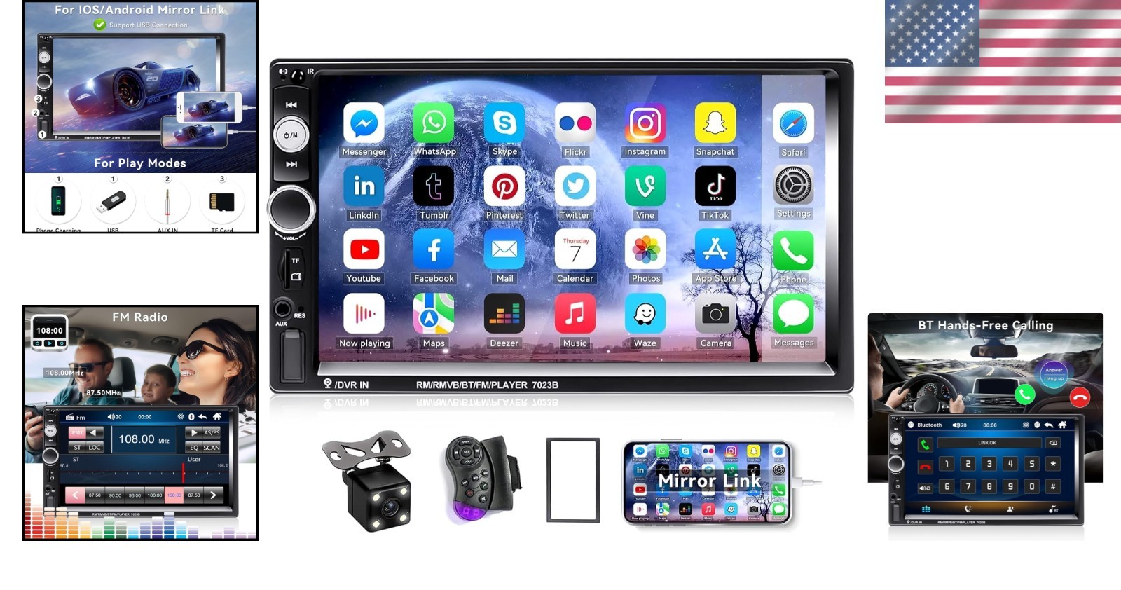 Bluetooth Car Stereo Audio Player with Steering Wheel Remote