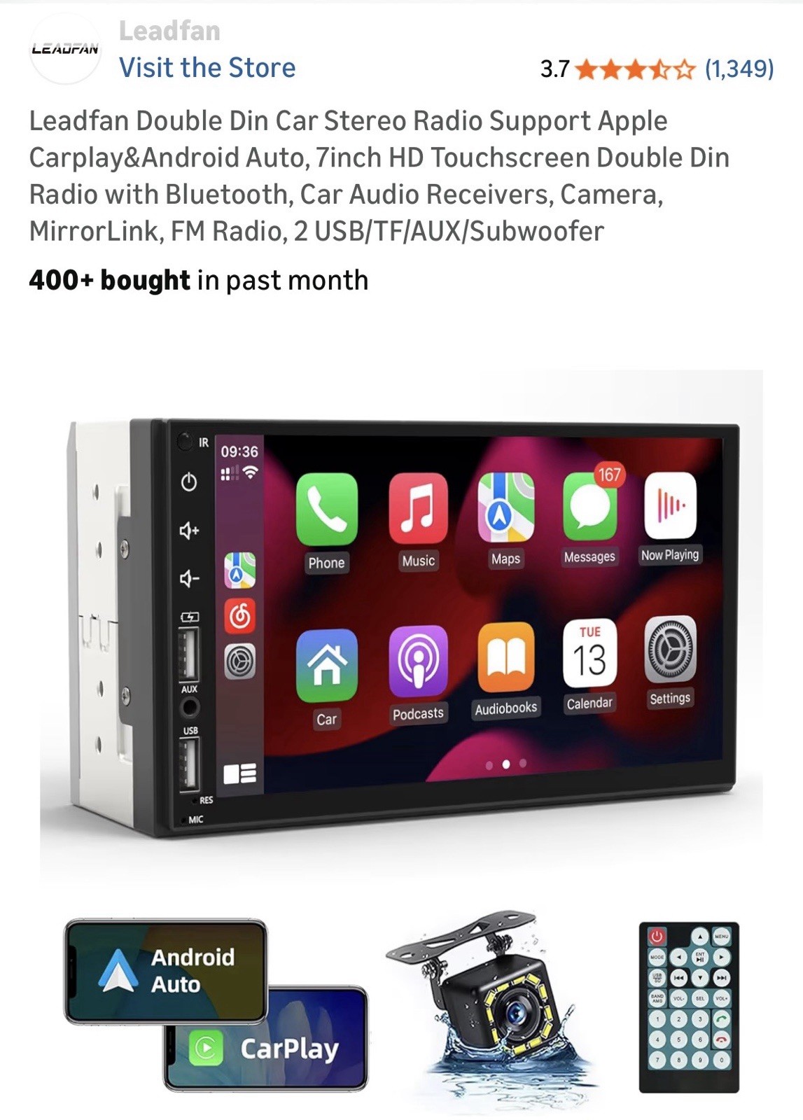 Leadfan Double Din Car Stereo Radio Support Apple Carplay&Android Auto, 7in HD