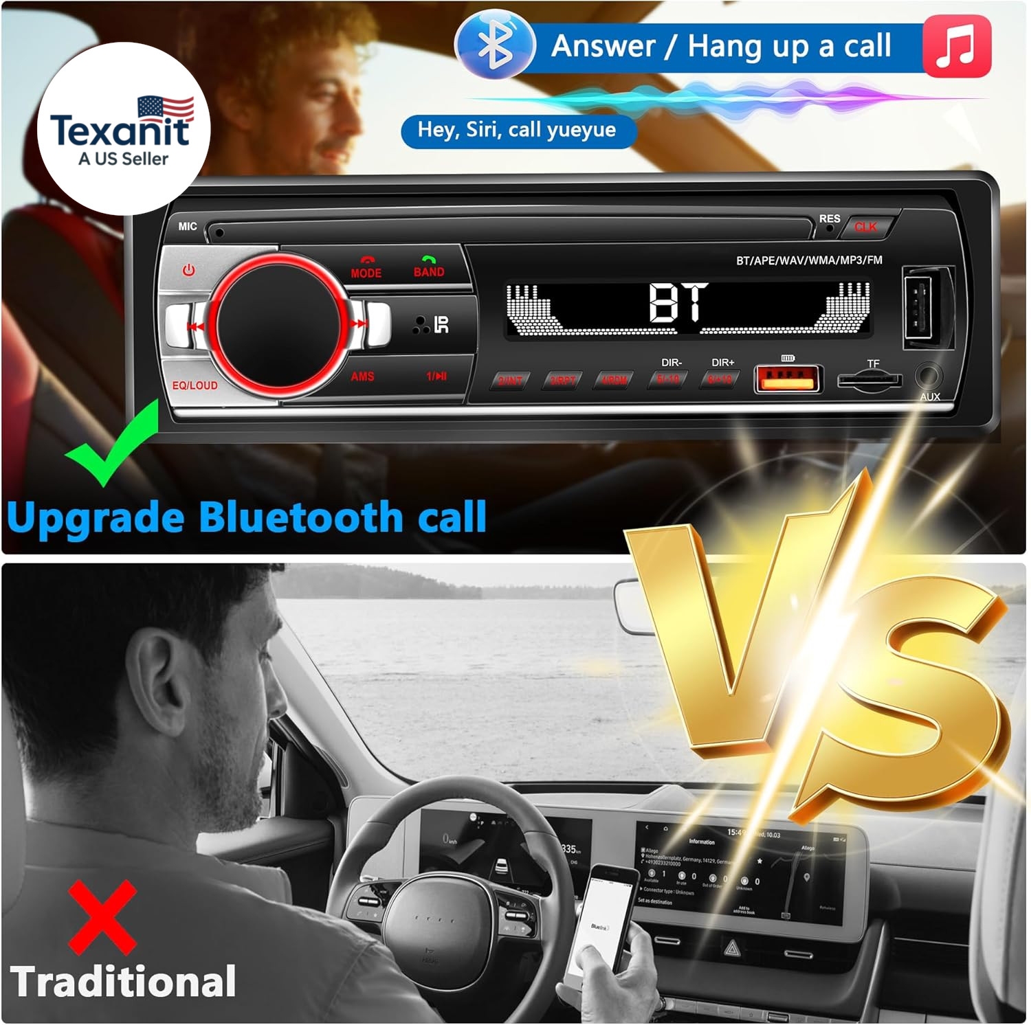Single DIN Car Stereo Bluetooth, Car Radio Audio with Handsfree & App Control, 4